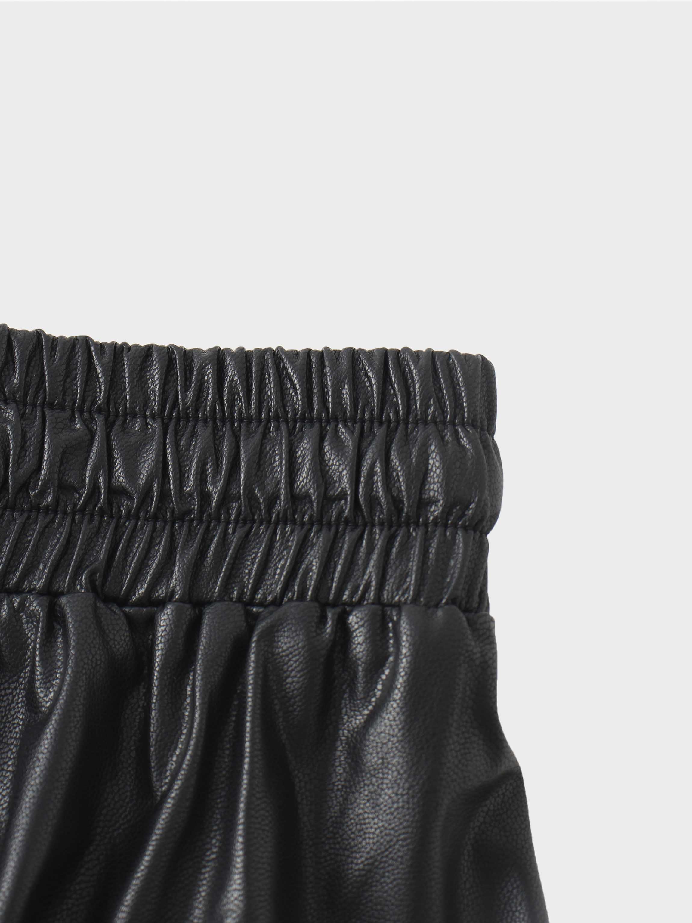 Drawstring Faux Leather Skirt-Black