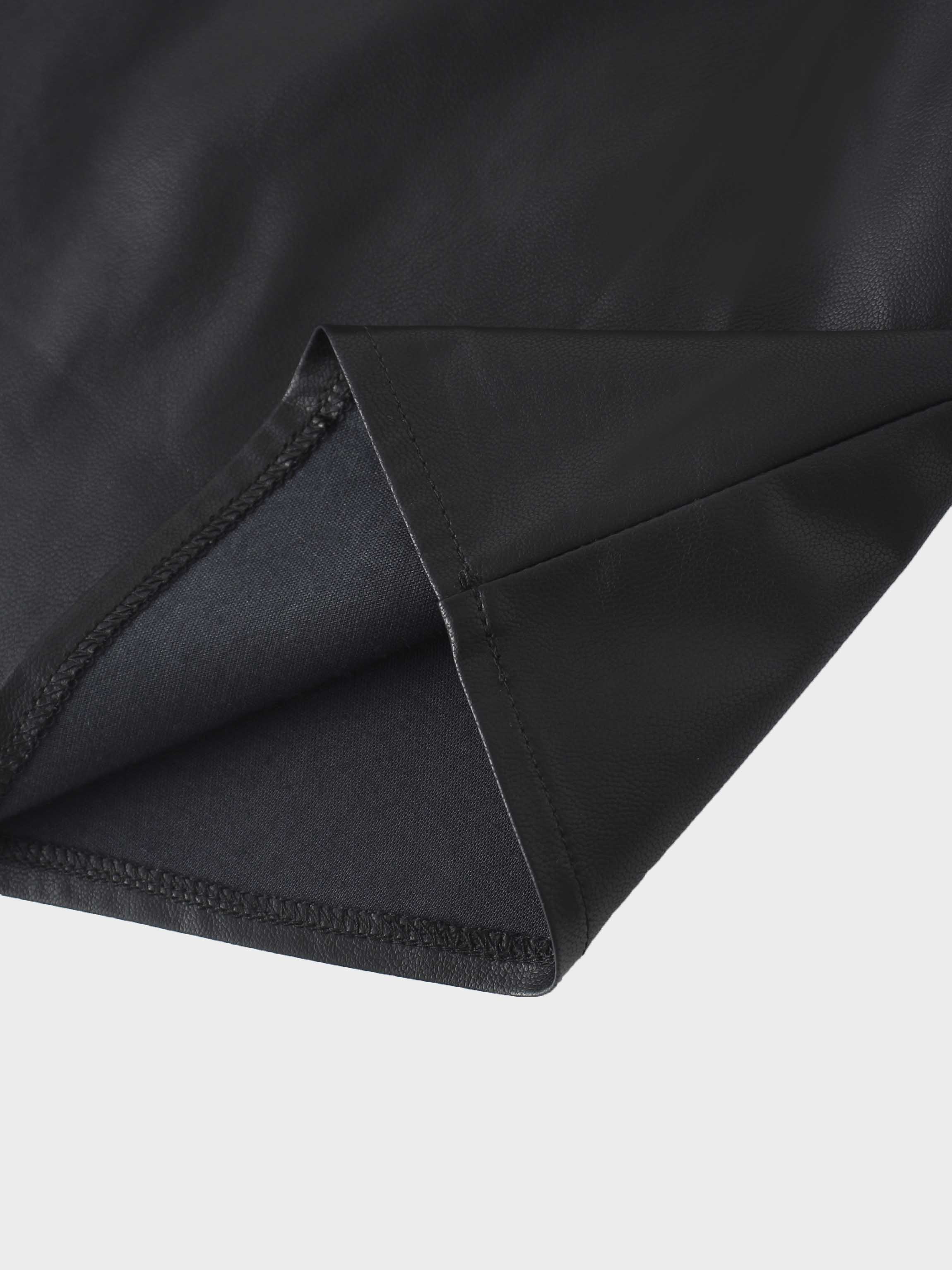 Drawstring Faux Leather Skirt-Black