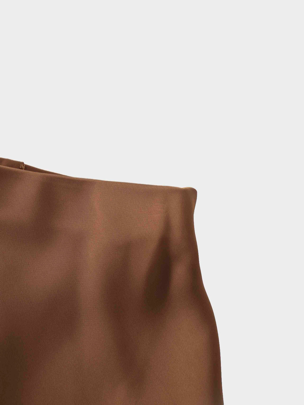 Solid Faux Satin Slip Skirt-Brown