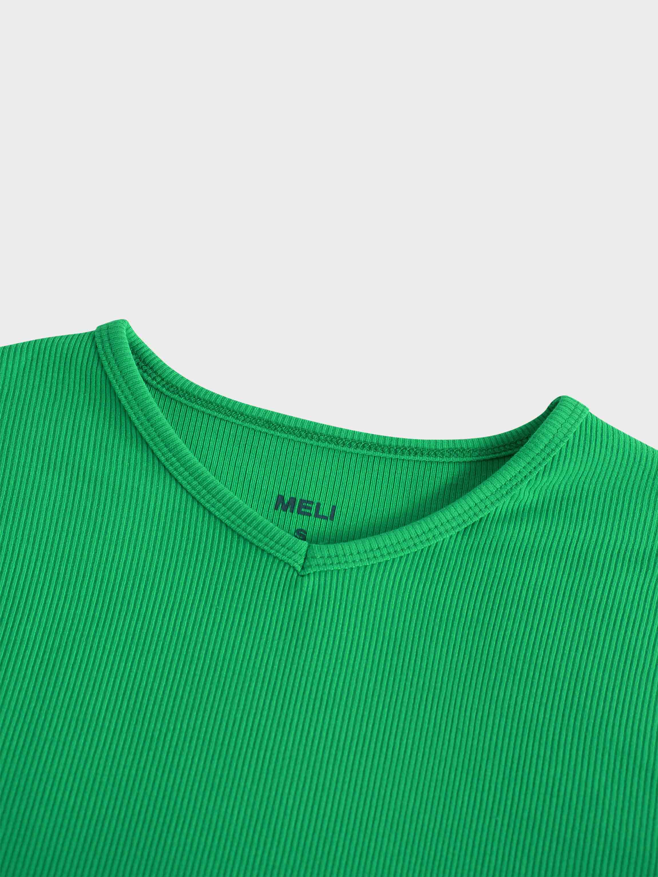 RIBBED HIGH V TEE LS-KELLEY GREEN