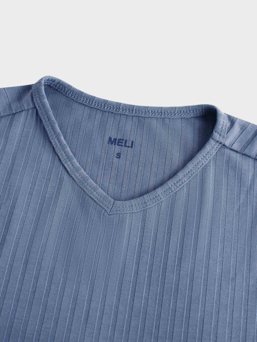 Ribbed High V Bomber-Denim Blue