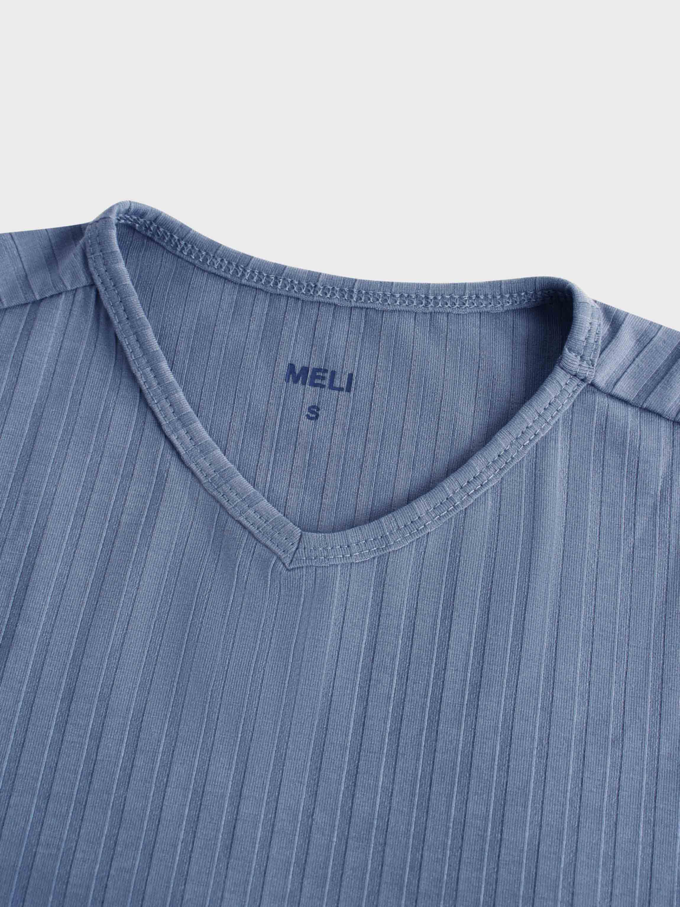 Ribbed High V Bomber-Denim Blue