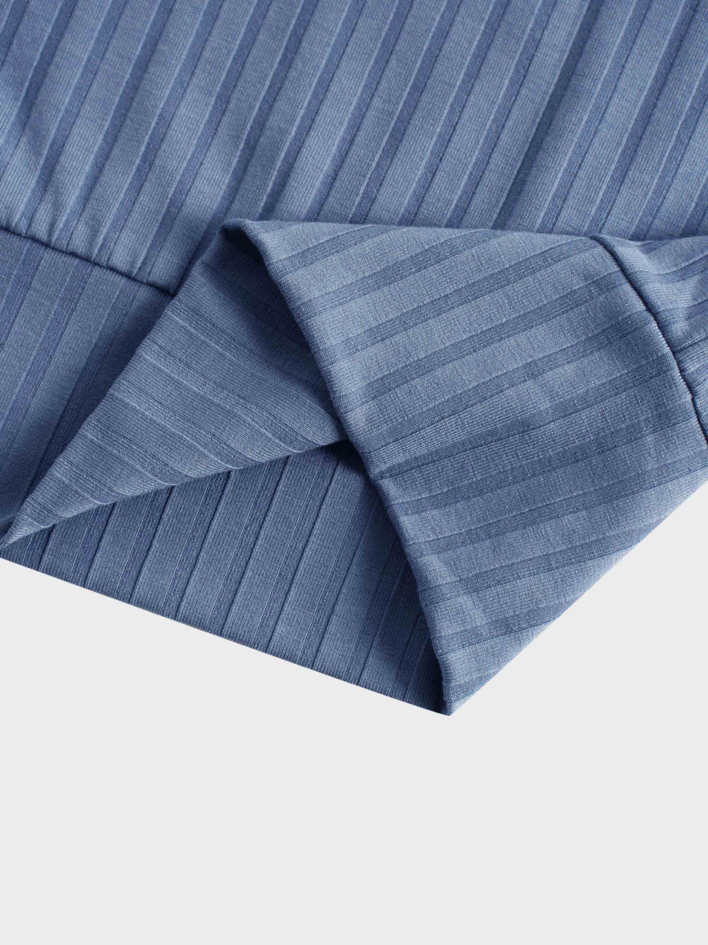 Ribbed High V Bomber-Denim Blue