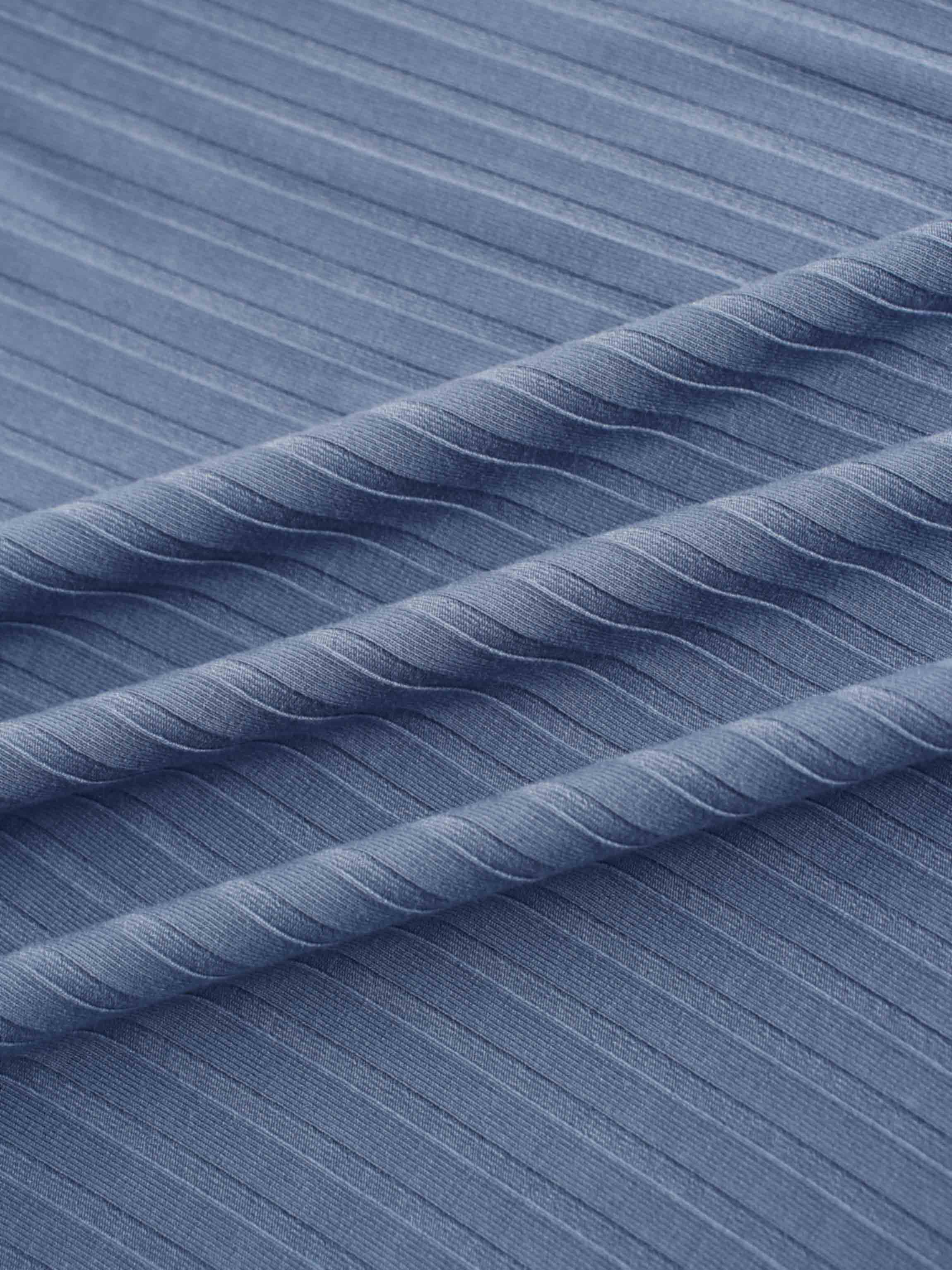 Ribbed High V Bomber-Denim Blue