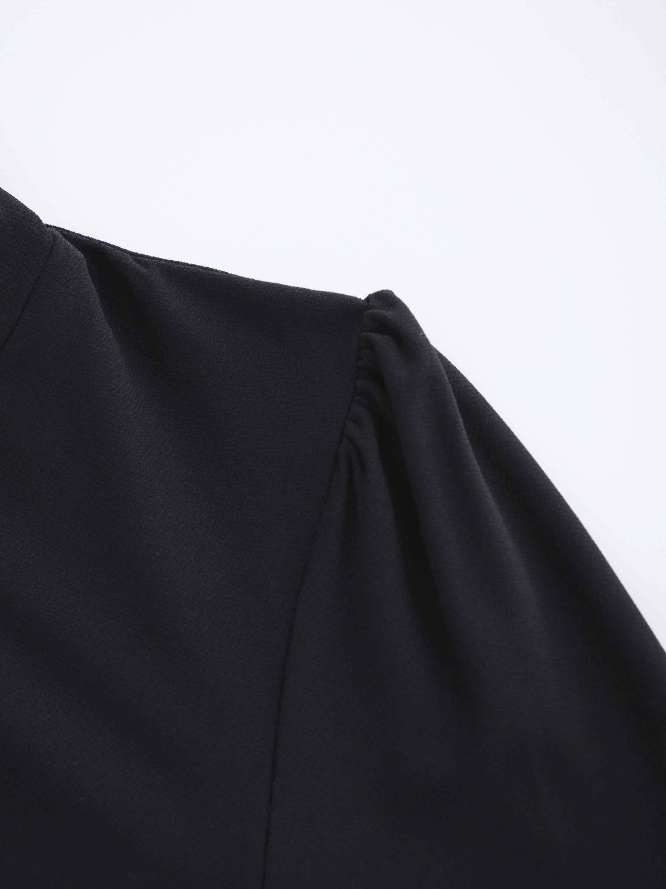 Front Knot Pleat Dress 50"-Black