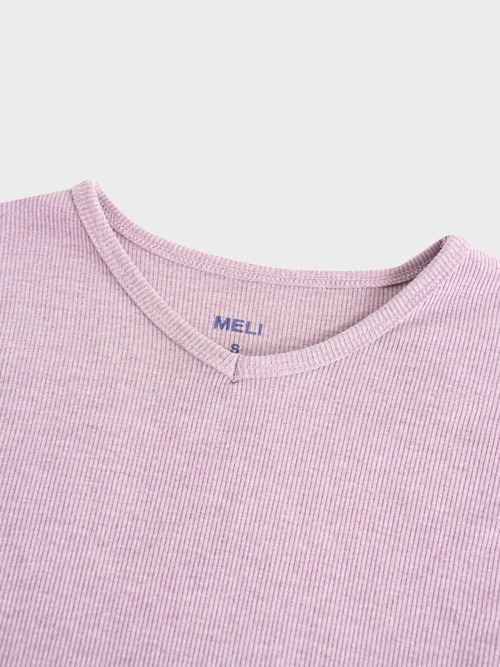 RIBBED HIGH V TEE LS-LIGHT PURPLE