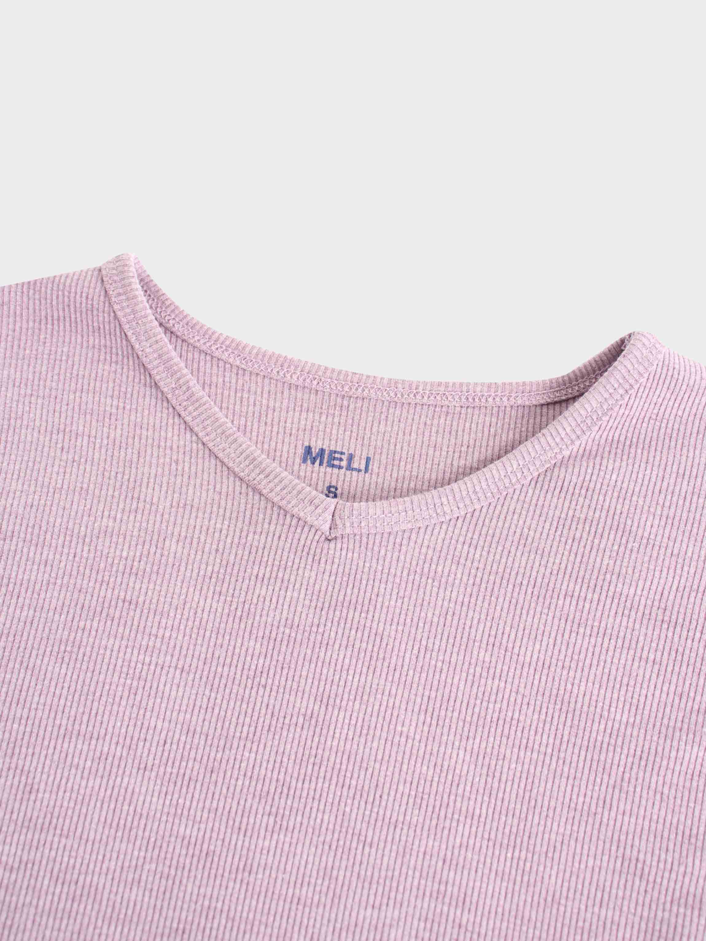 RIBBED HIGH V TEE LS-LIGHT PURPLE