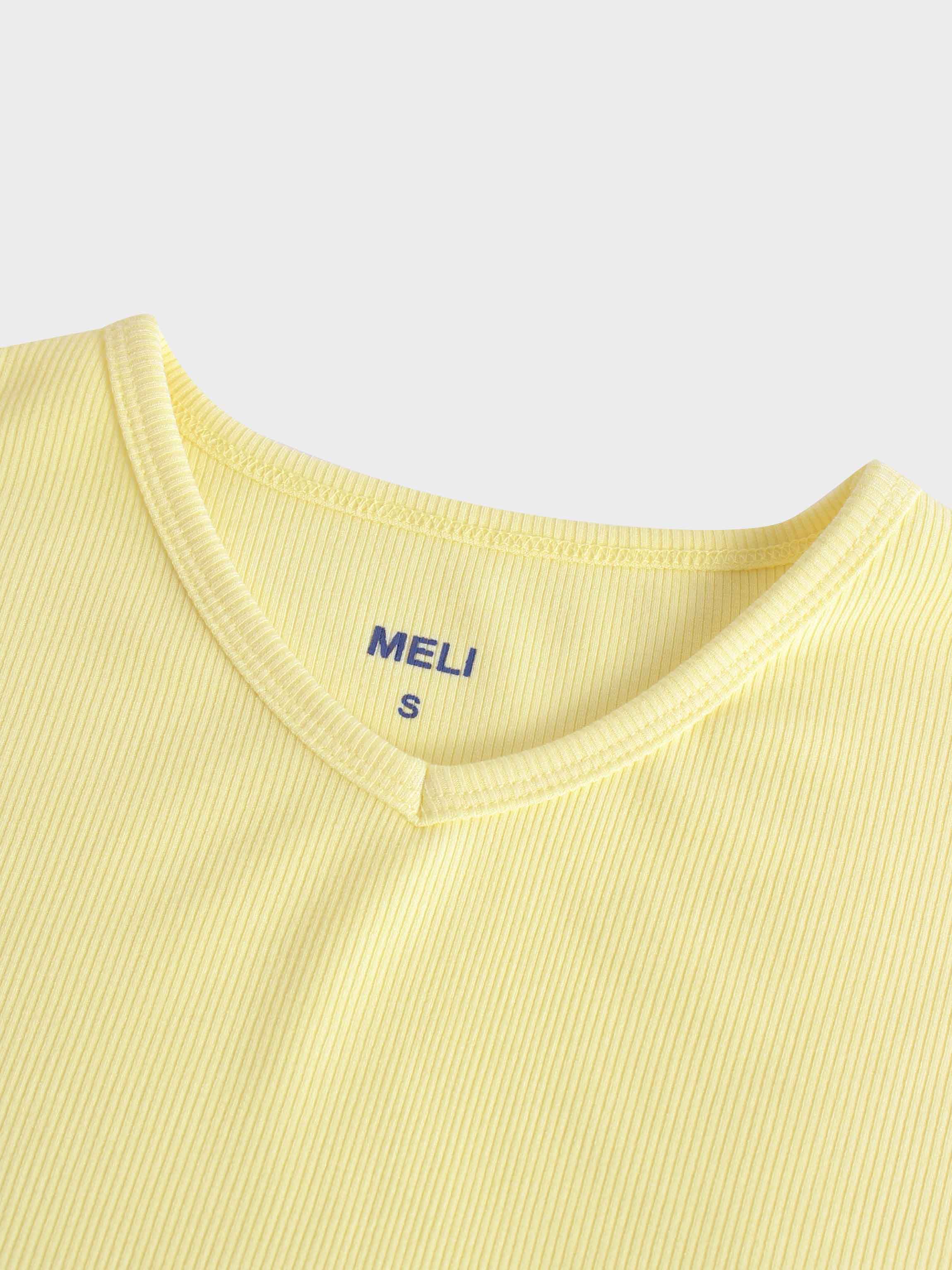 RIBBED HIGH V TEE LS-BUTTER YELLOW