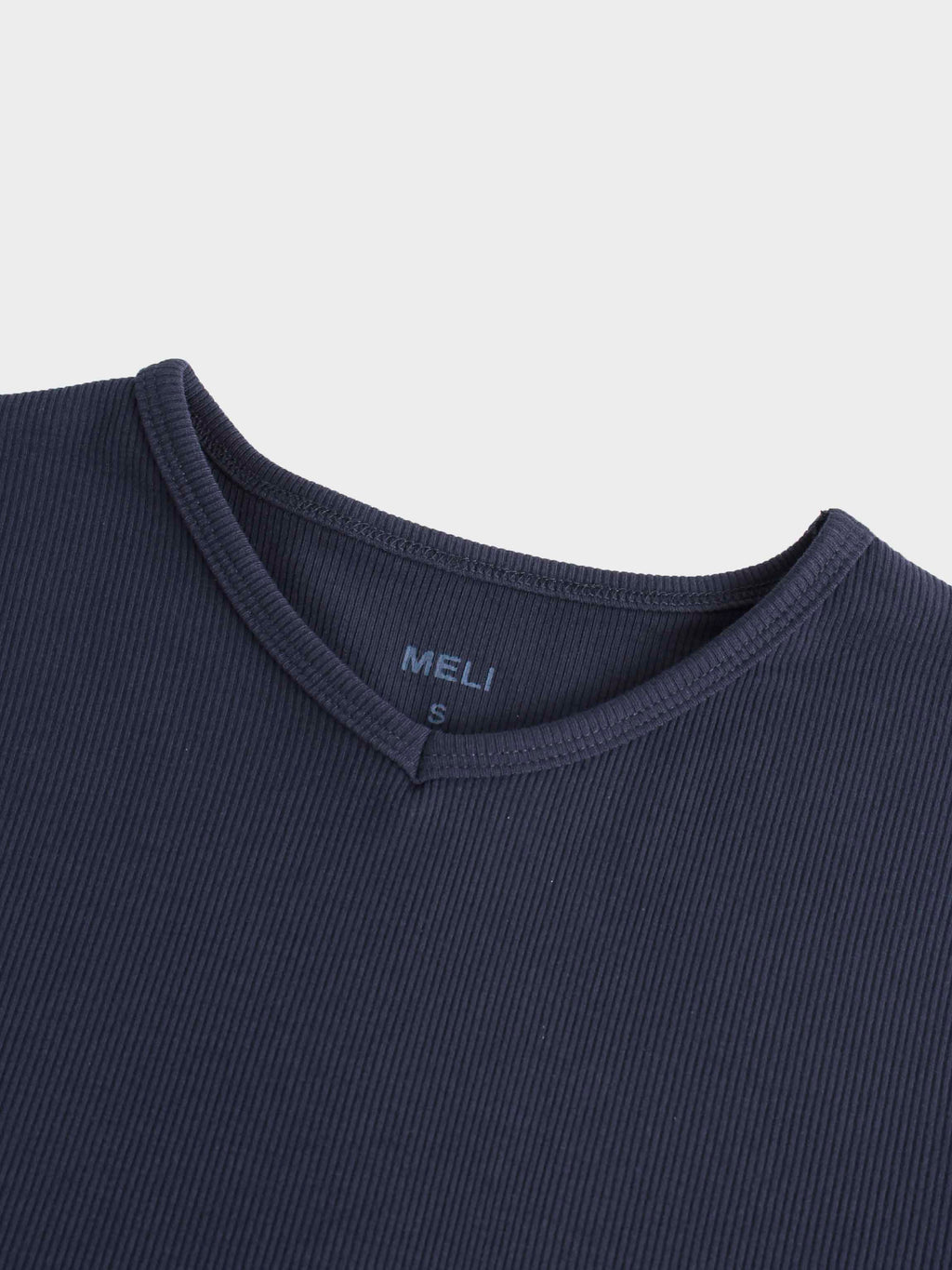 RIBBED HIGH V TEE LS-DENIM BLUE