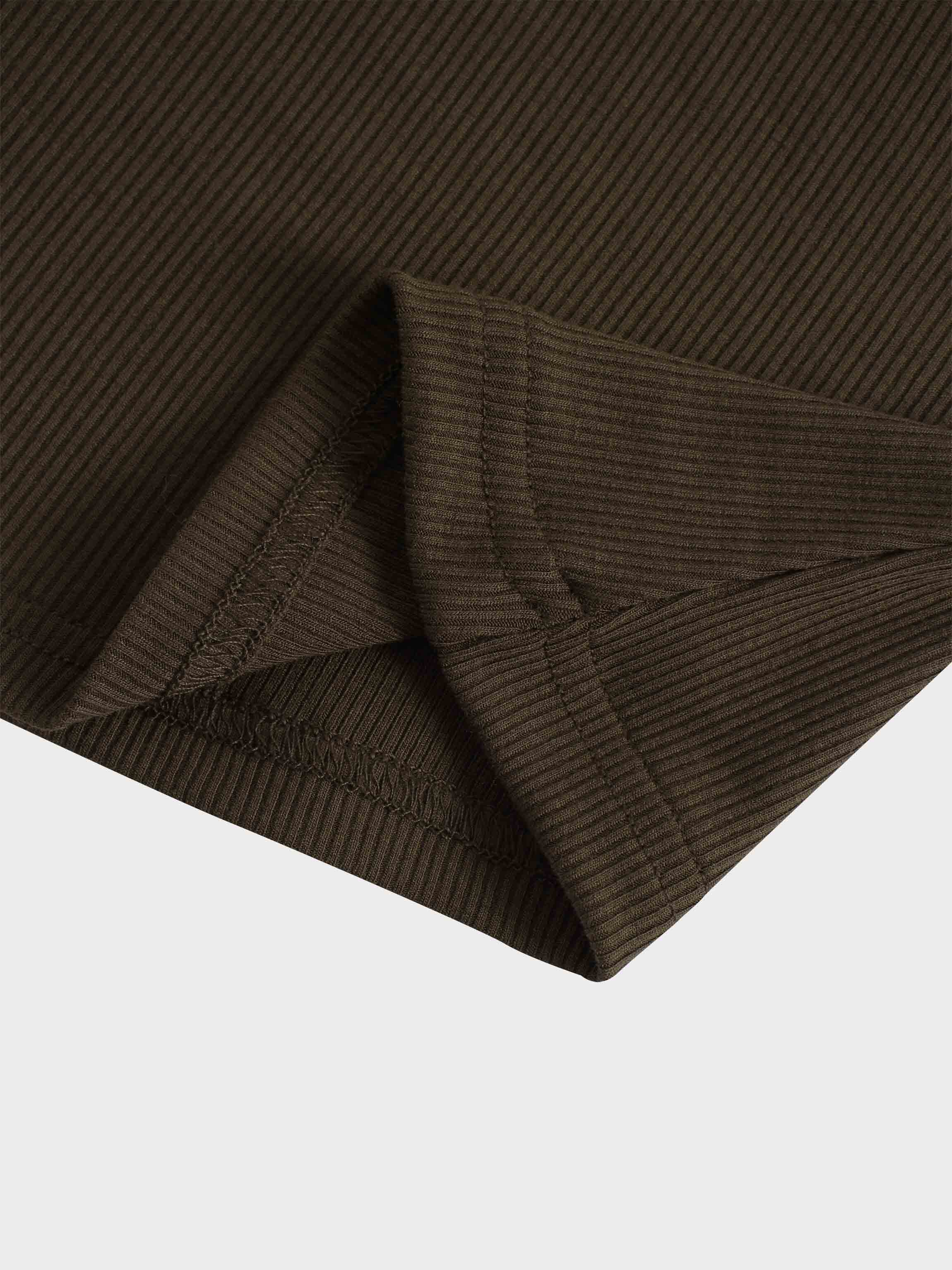 RIBBED HIGH V TEE LS-CHOCOLATE BROWN