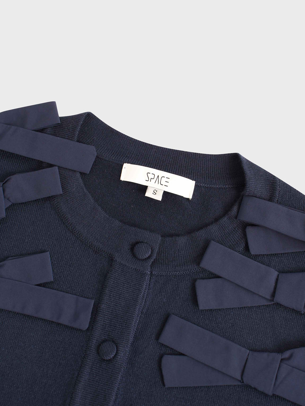 Cropped Bow Cardigan-Navy