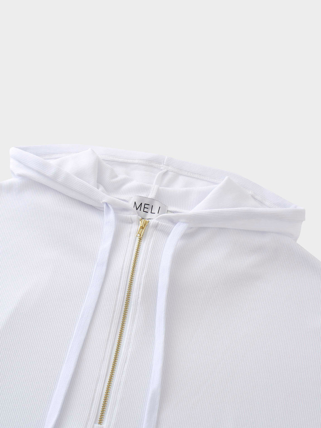Ribbed Half Zip Hoodie Tee-White