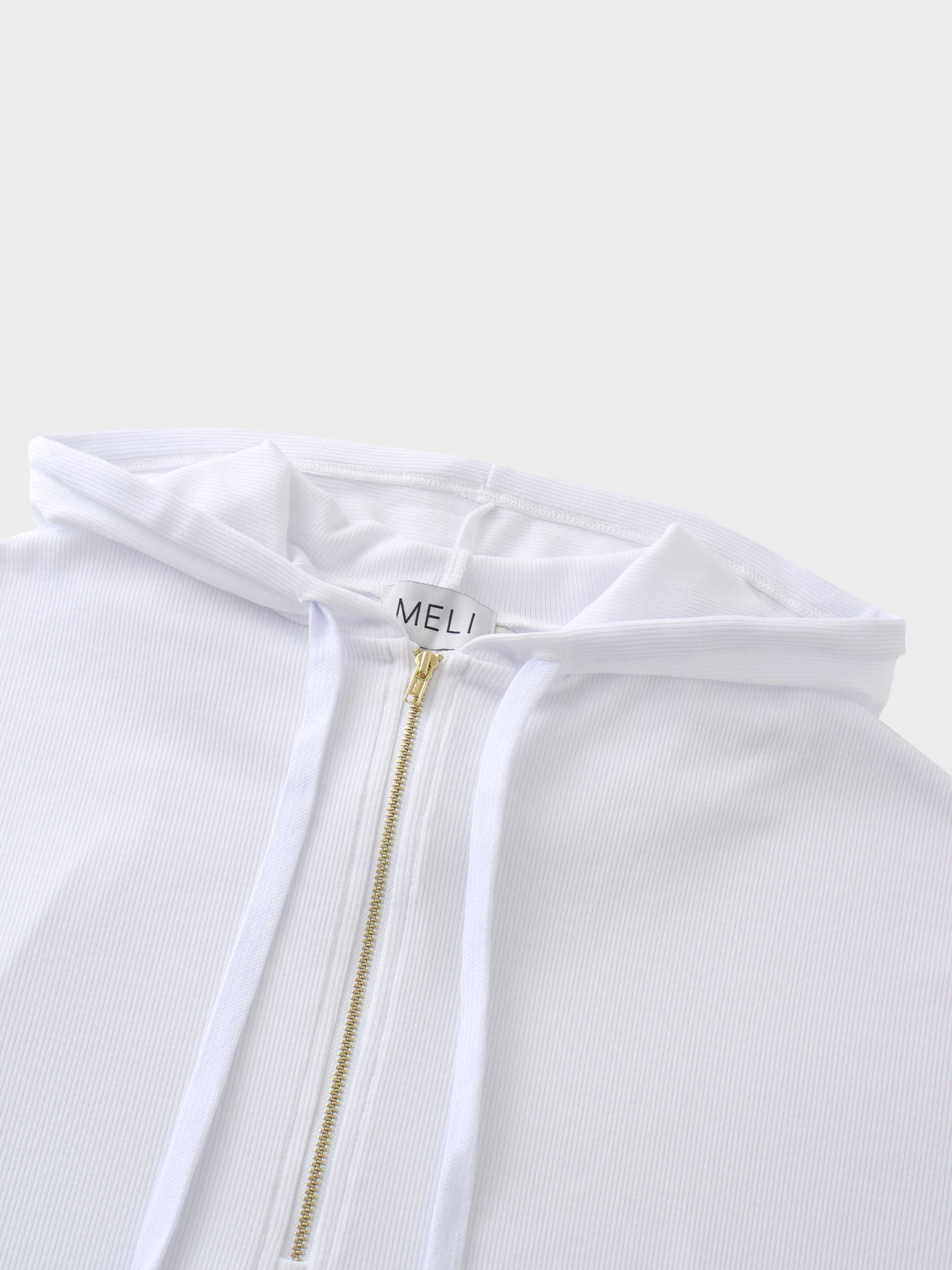 Ribbed Half Zip Hoodie Tee-White