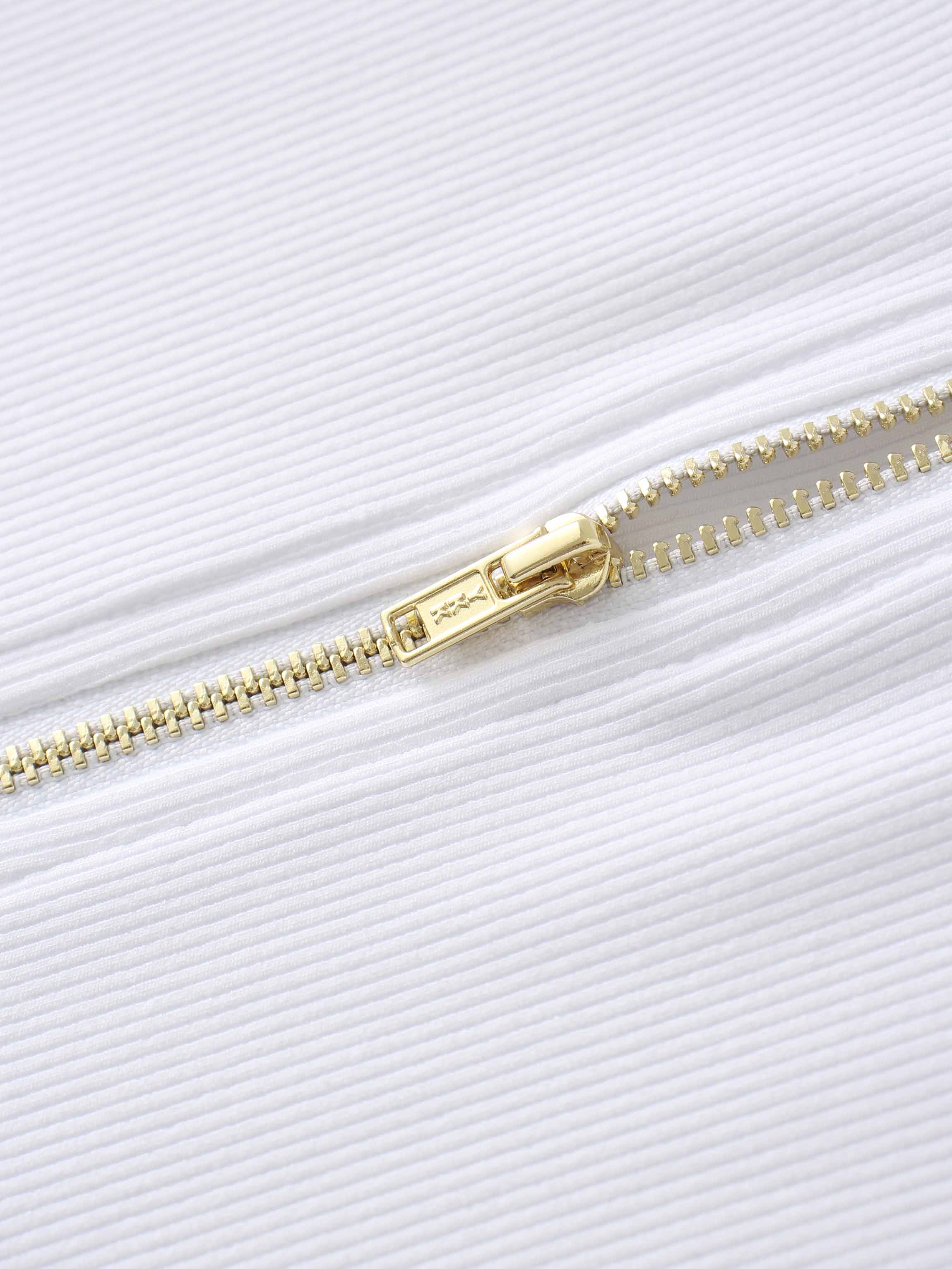 Ribbed Half Zip Hoodie Tee-White