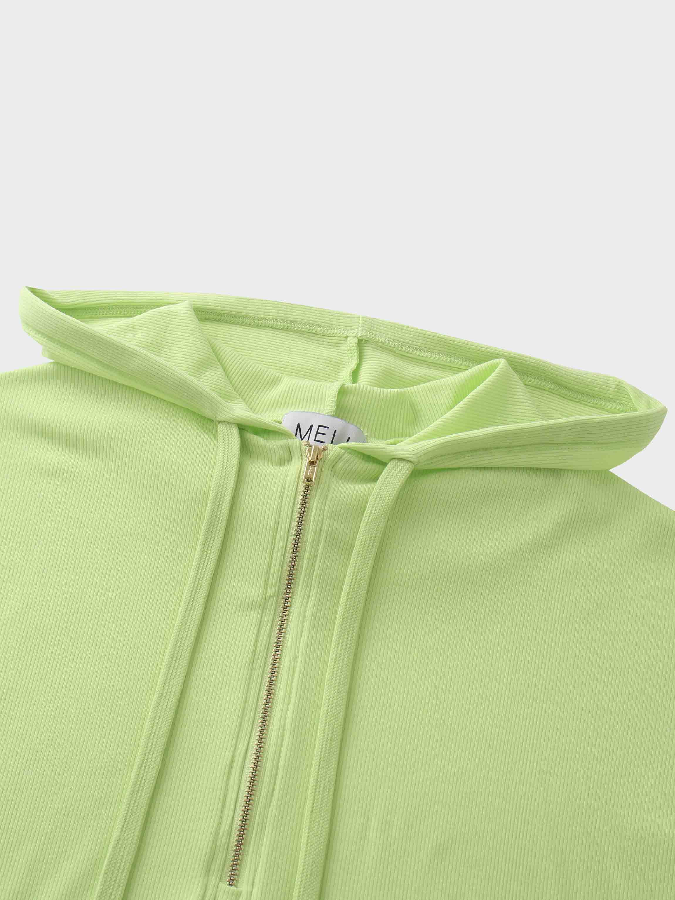Ribbed Half Zip Hoodie Tee-Lime Green