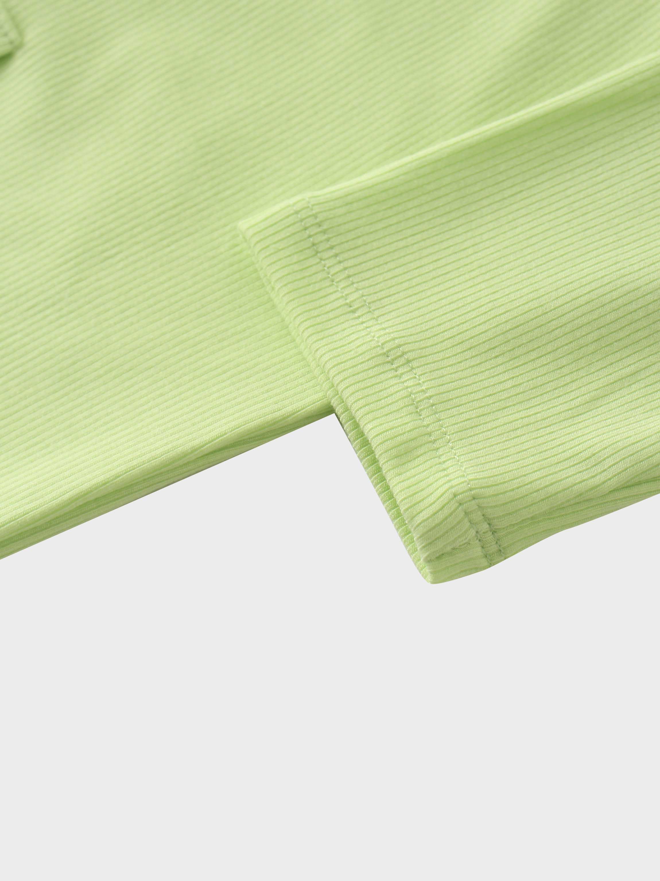 Ribbed Half Zip Hoodie Tee-Lime Green