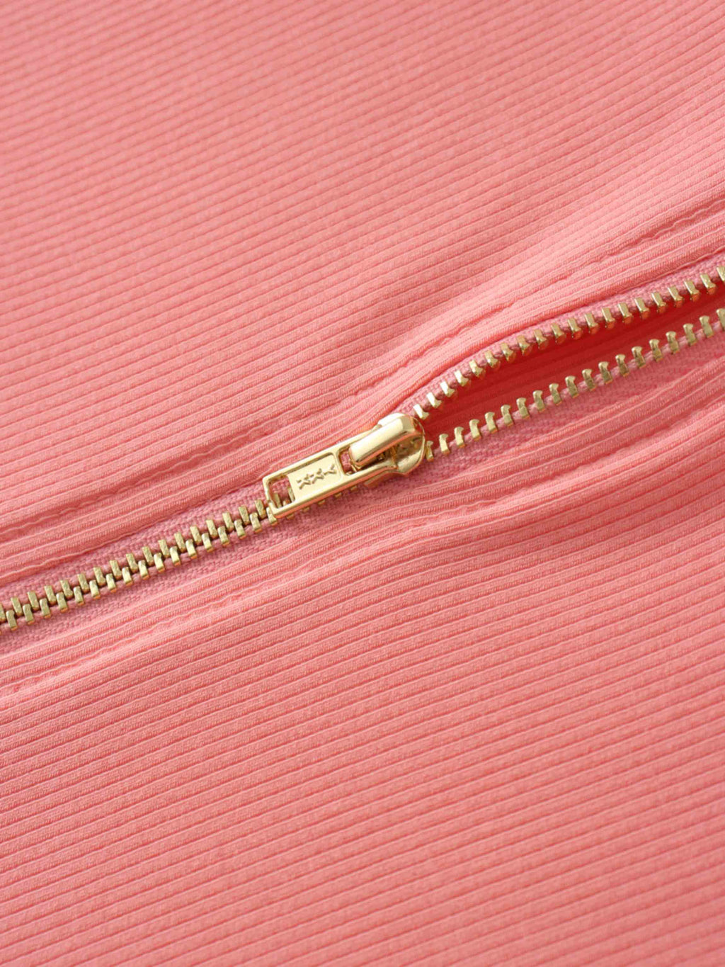 Ribbed Half Zip Hoodie Tee-Coral Pink