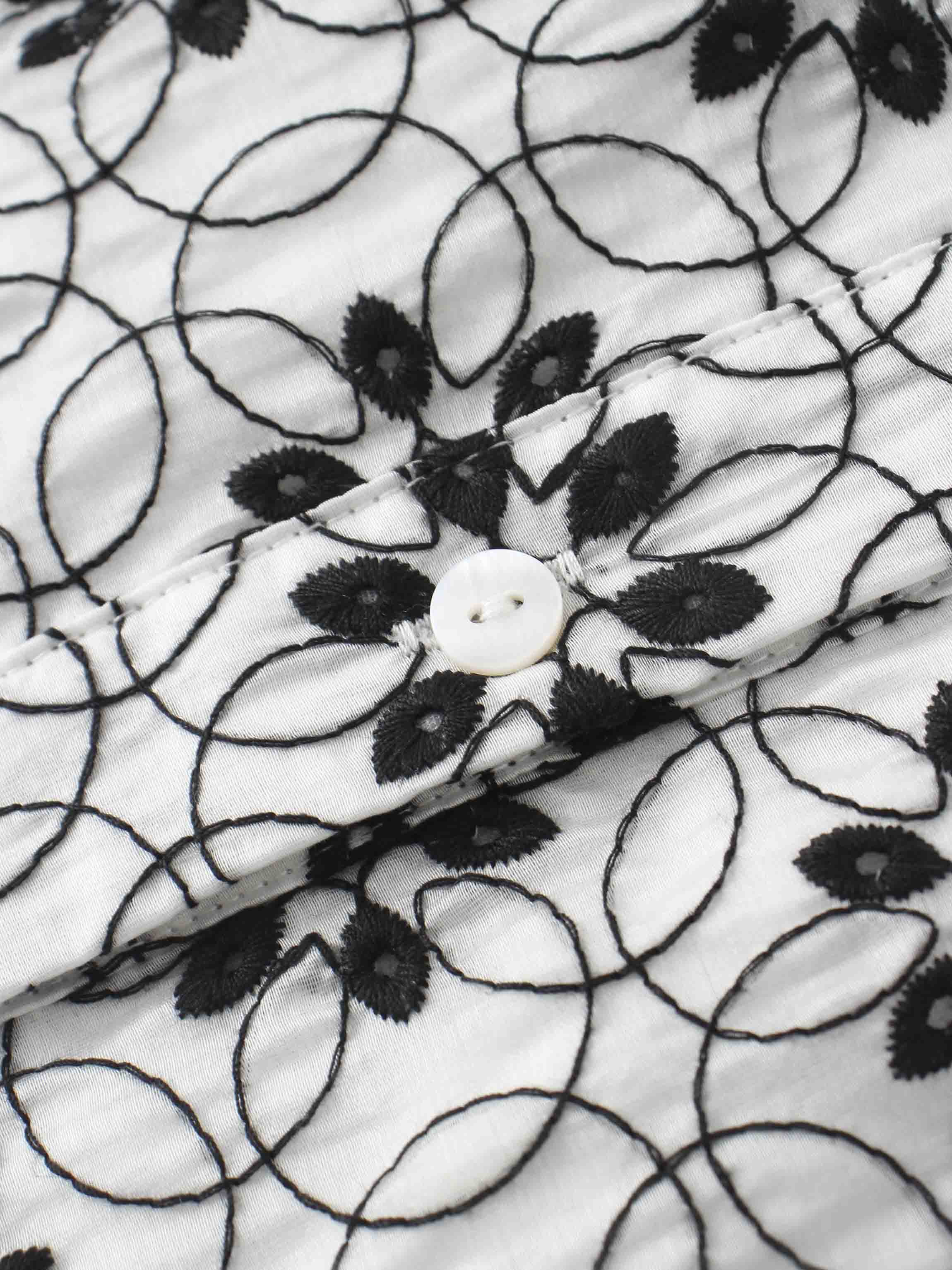 Embroidered Puff Sleeve Blouse-Floral