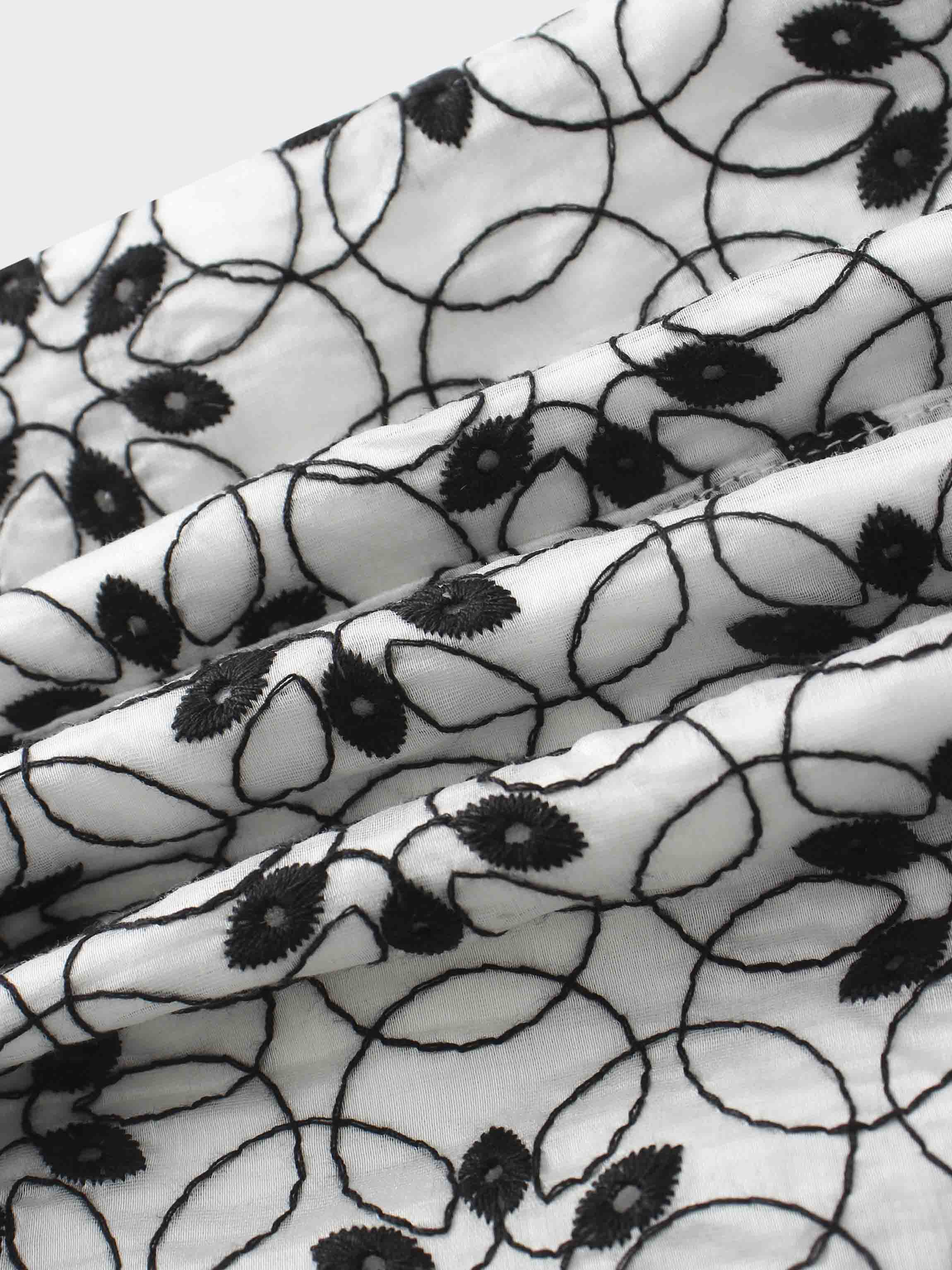 Embroidered Puff Sleeve Blouse-Floral