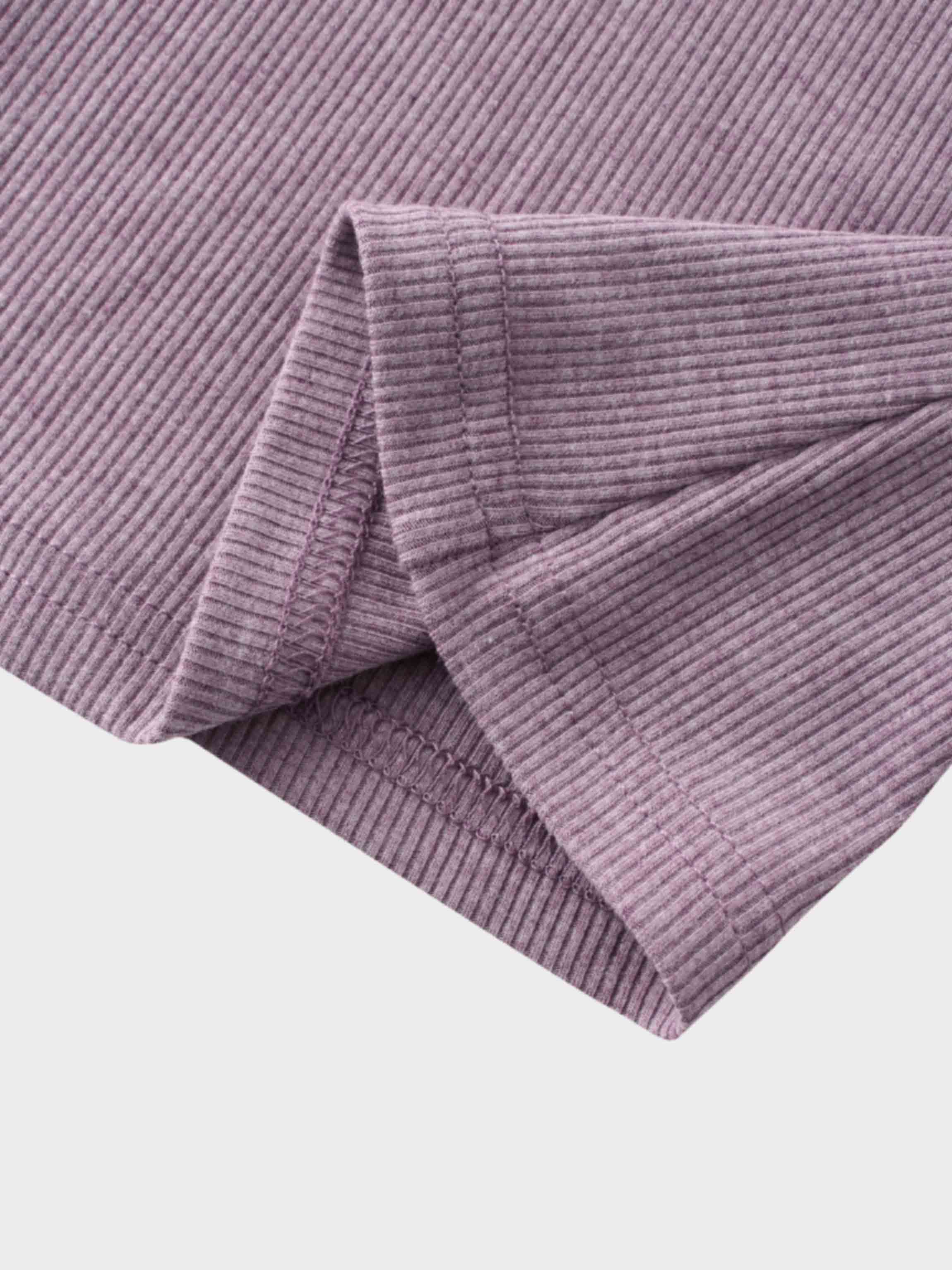 RIBBED HIGH V 3Q-LAVENDER HEATHER
