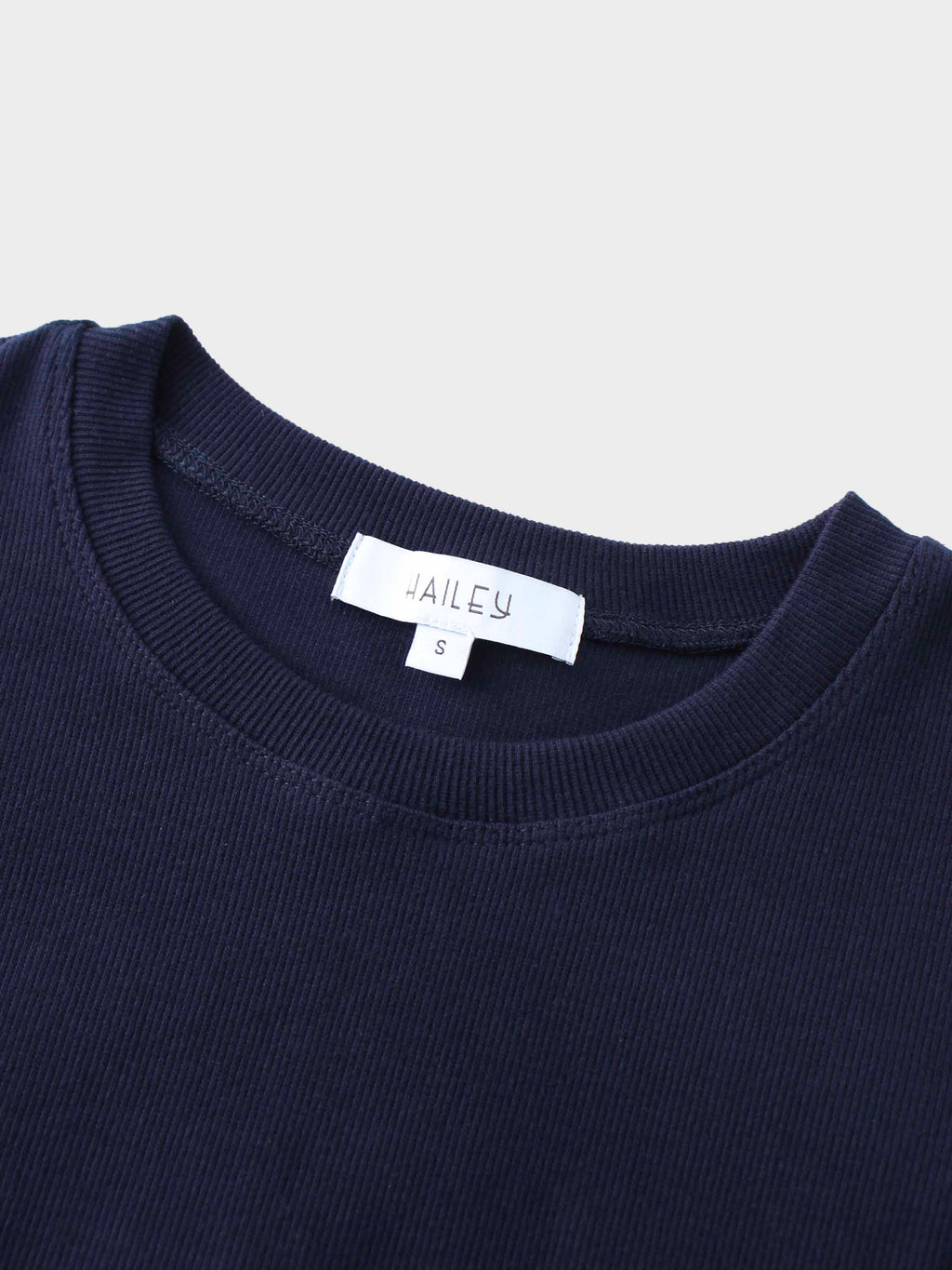 Ribbed Crew Neck Puff Sleeve Top-Navy