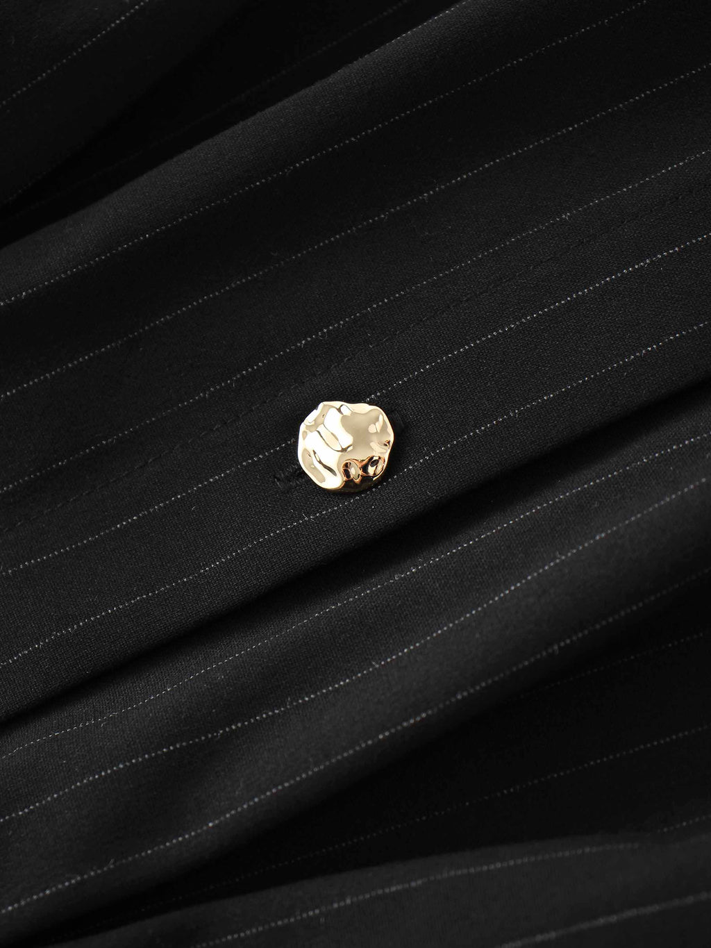 Pleat Waist Pinstripe Button Down Dress-Black