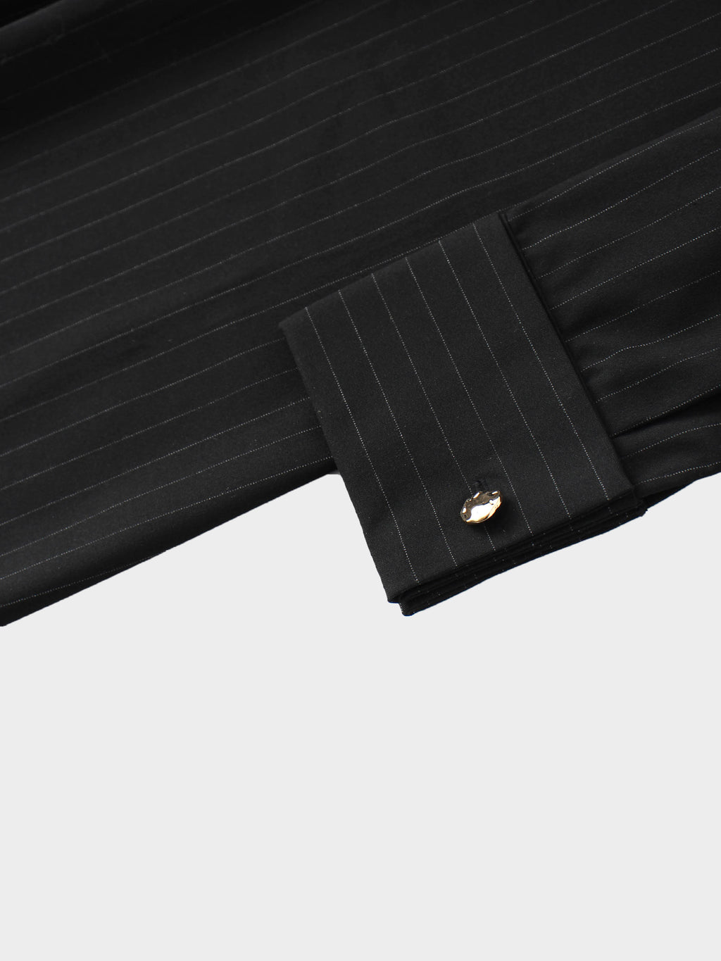 Pleat Waist Pinstripe Button Down Dress-Black