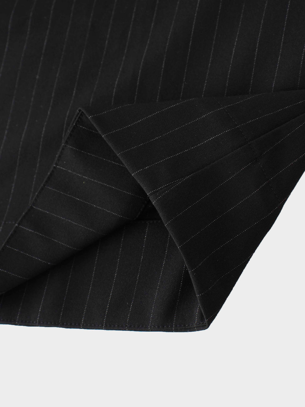 Pleat Waist Pinstripe Button Down Dress-Black