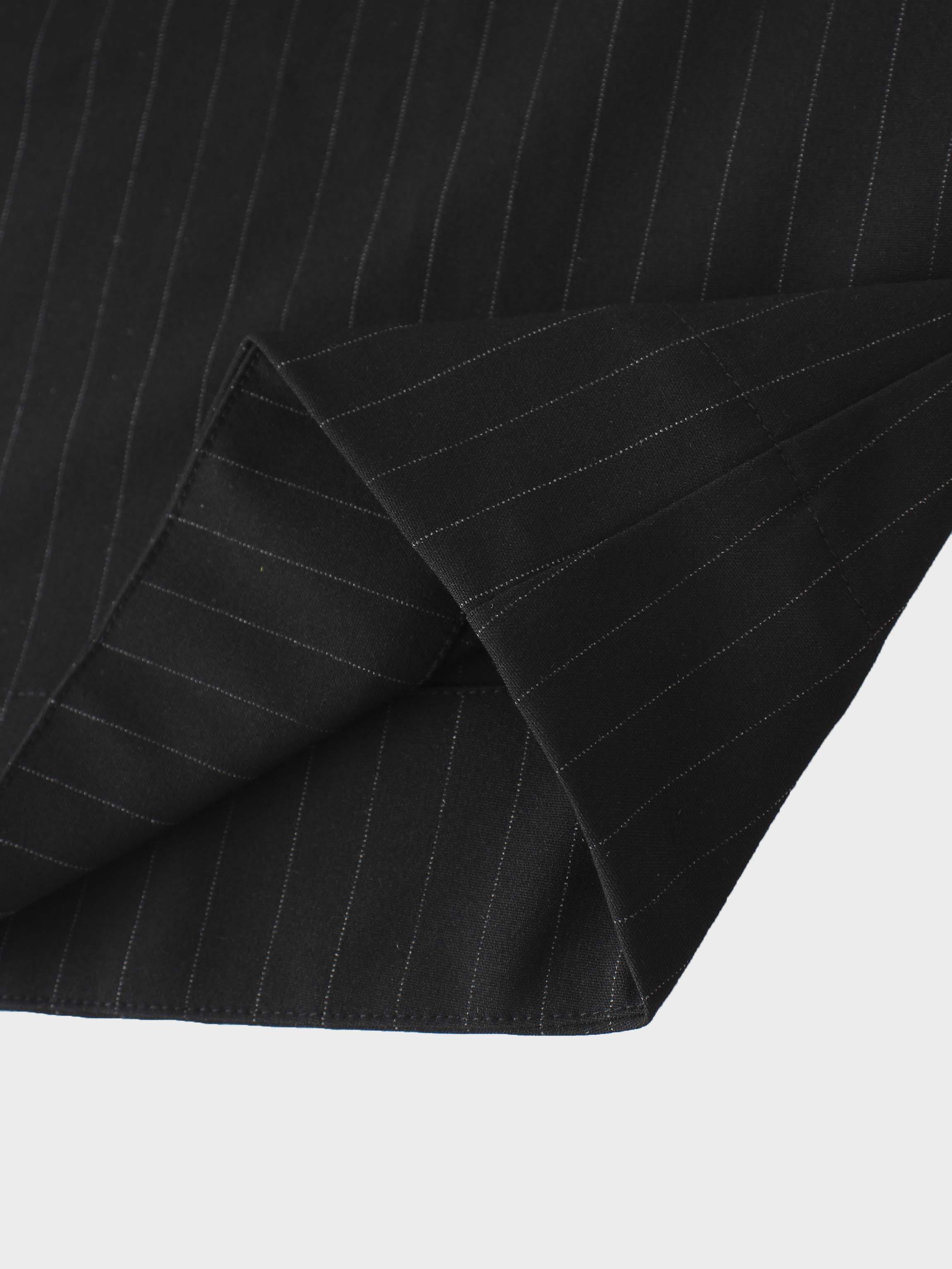 Pleat Waist Pinstripe Button Down Dress-Black