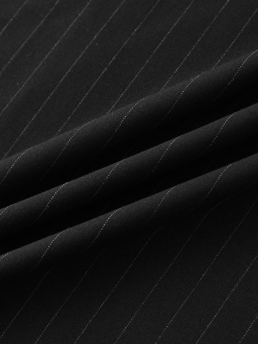 Pleat Waist Pinstripe Button Down Dress-Black