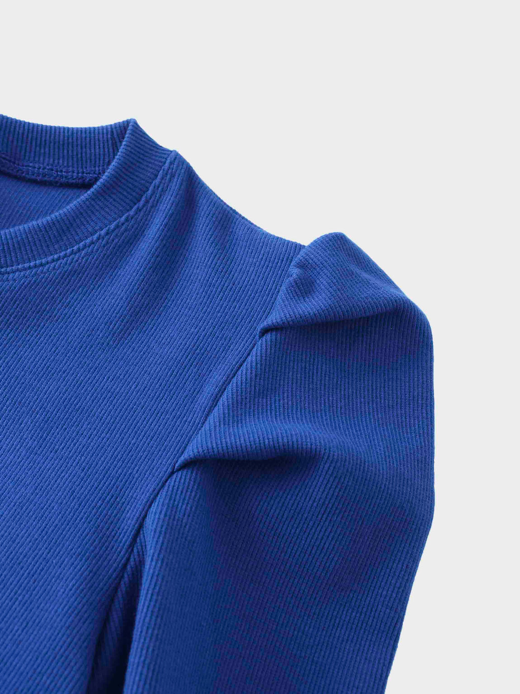 Ribbed Crew Neck Puff Sleeve Top-Royal Blue