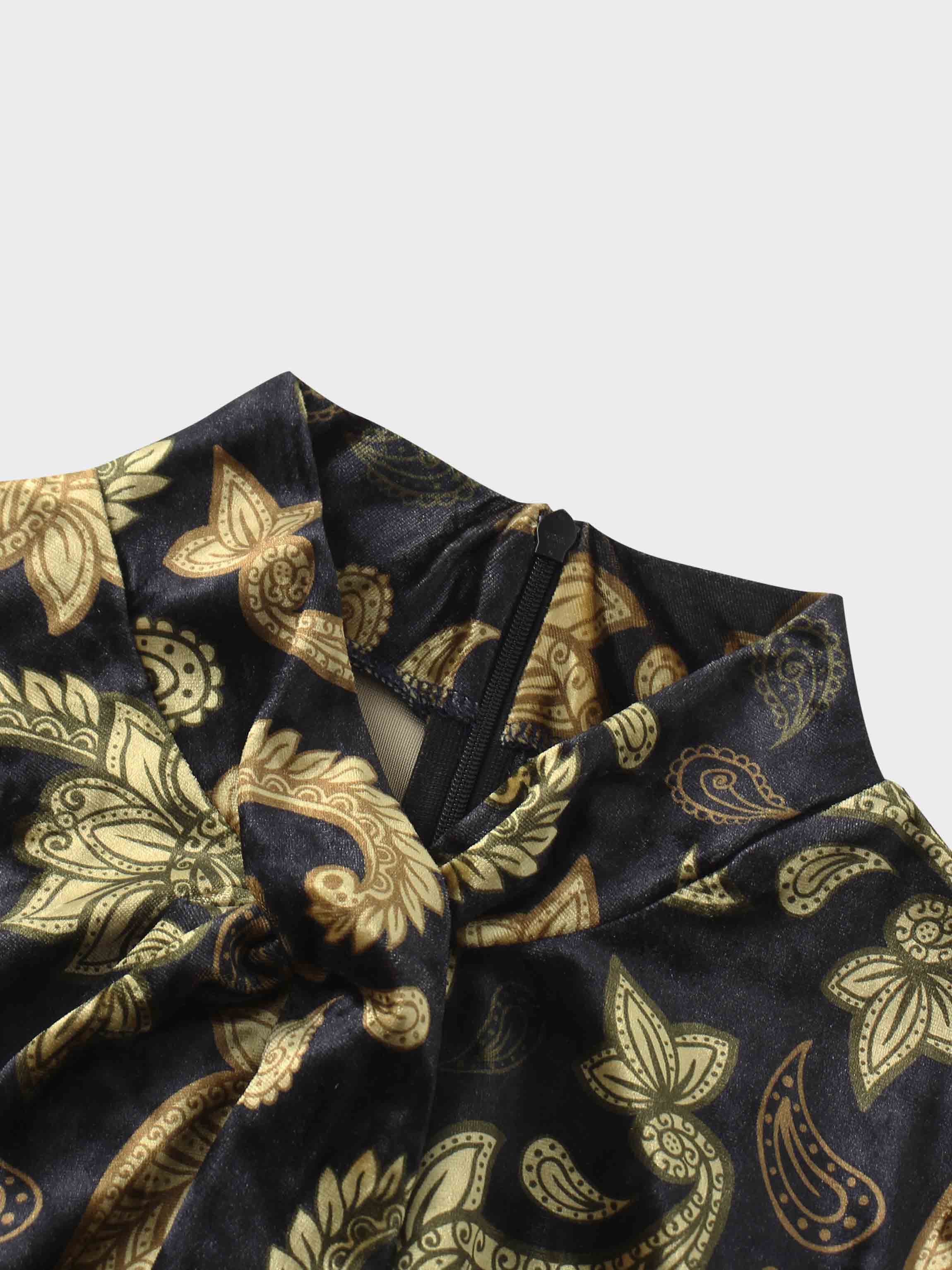 Velour Front Knot Maxi Dress-Gold Paisley