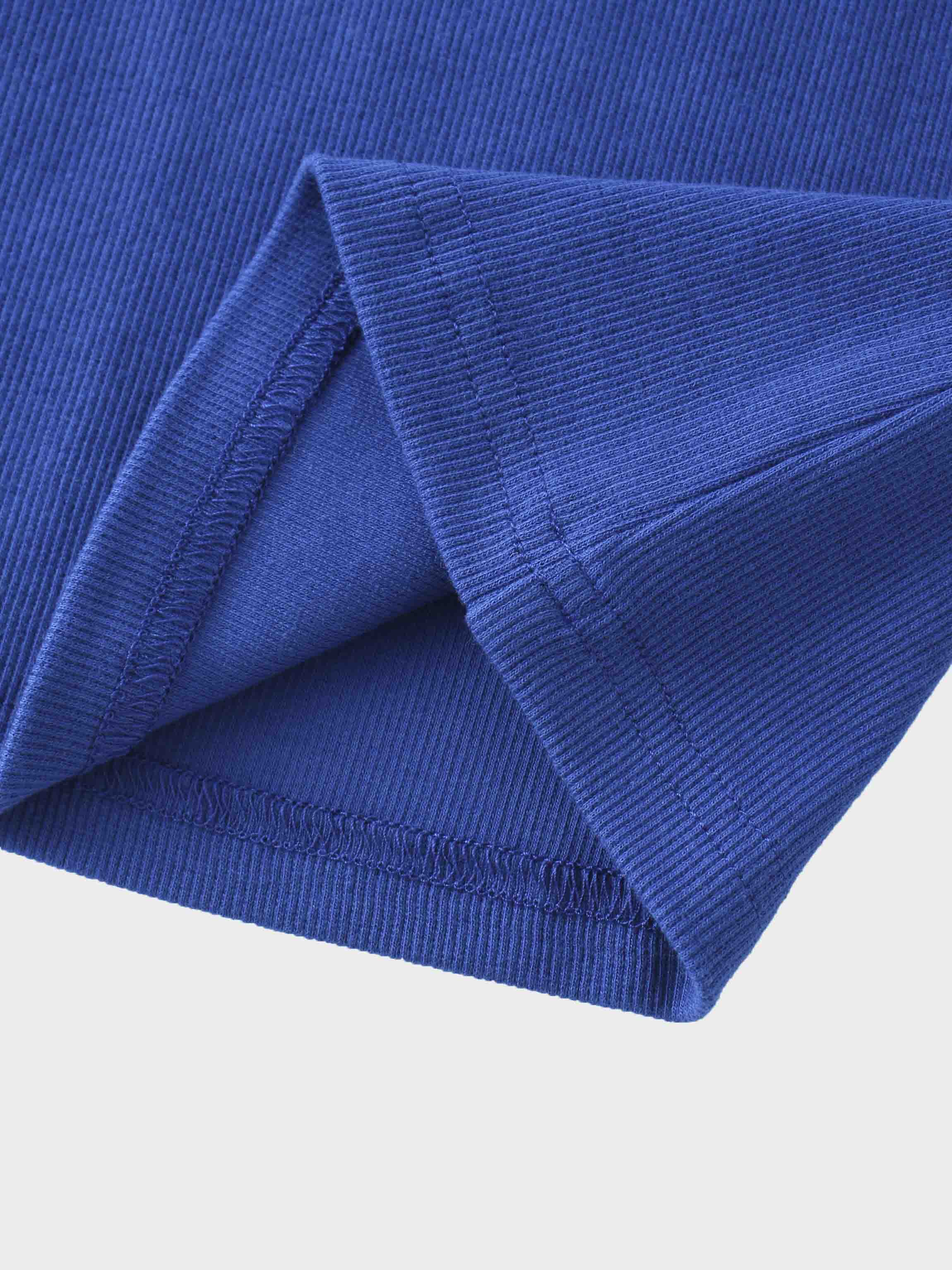 Ribbed Crew Neck Puff Sleeve Top-Royal Blue