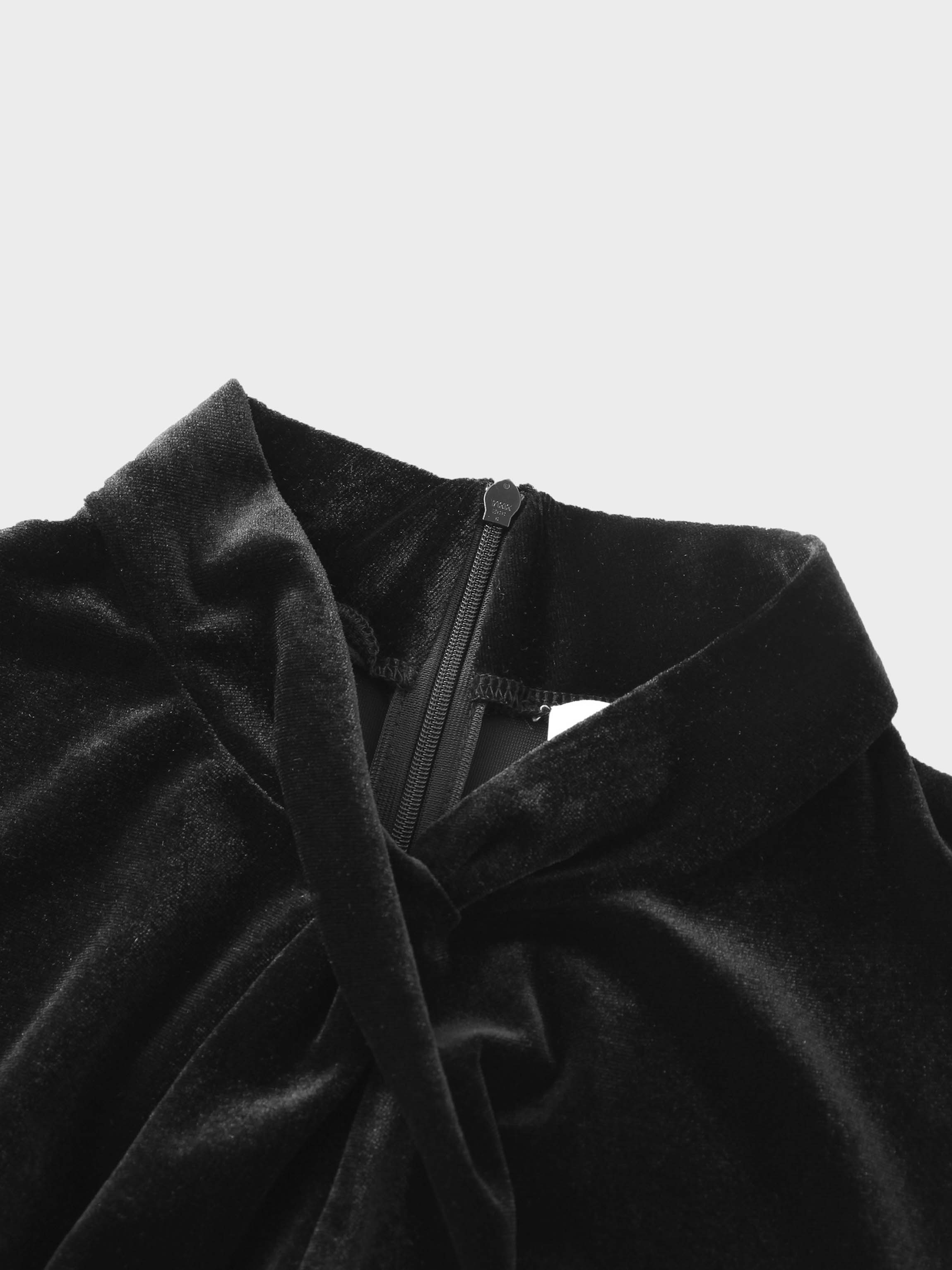 Velour Front Knot Maxi Dress-Black