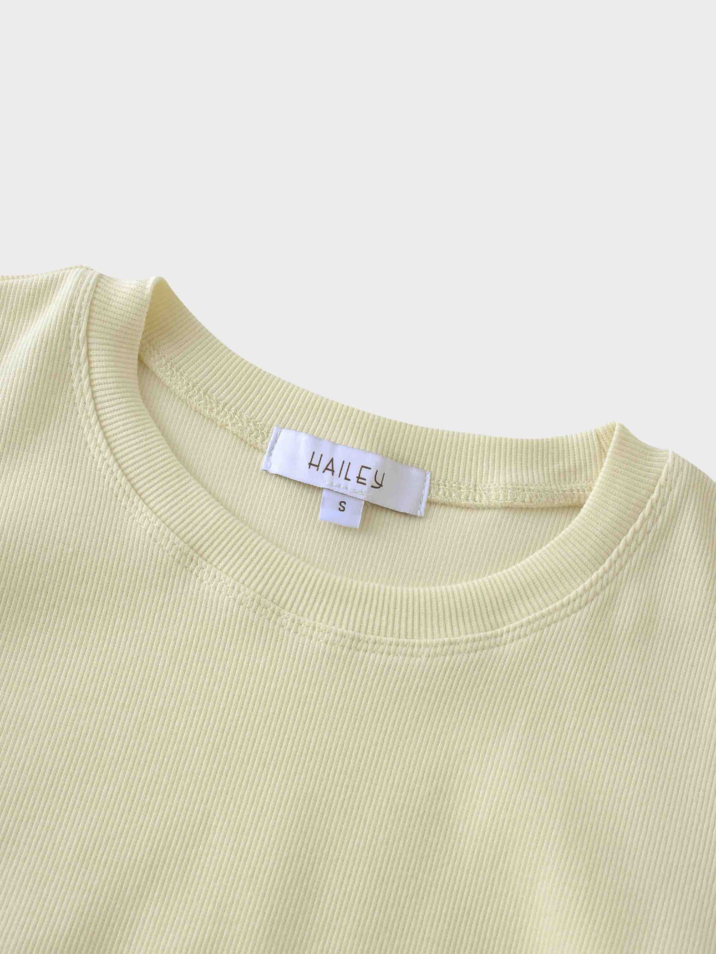 Ribbed Crew Neck Puff Sleeve Top-Ivory