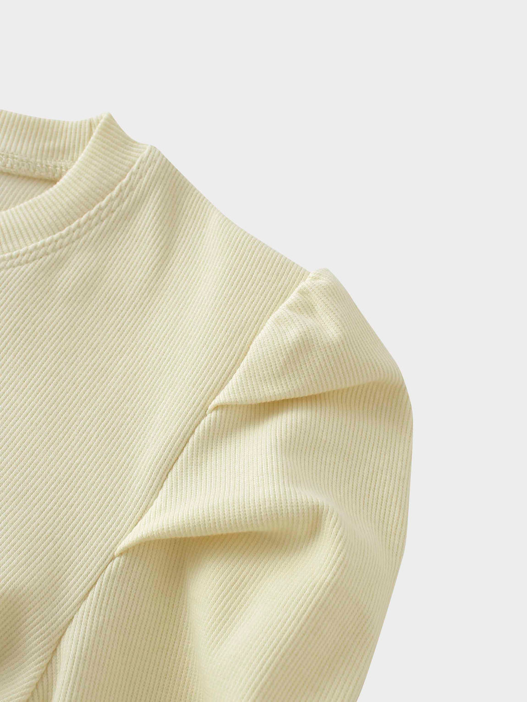 Ribbed Crew Neck Puff Sleeve Top-Ivory