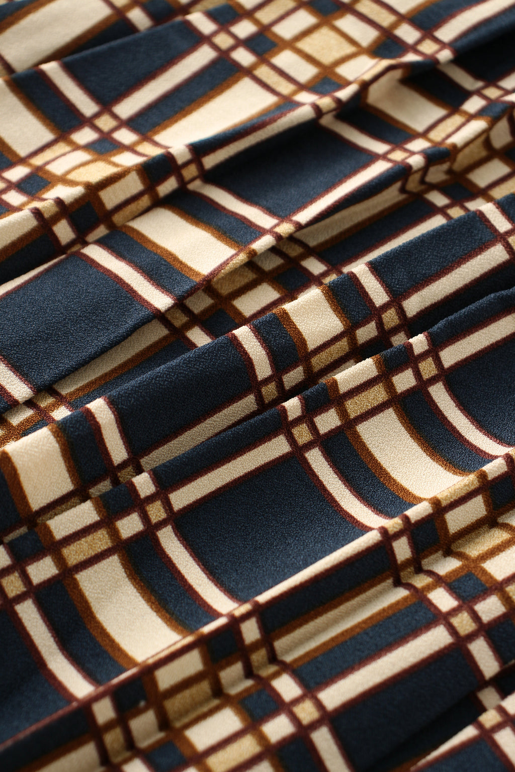 Covered Band Pleated Skirt-Navy Plaid