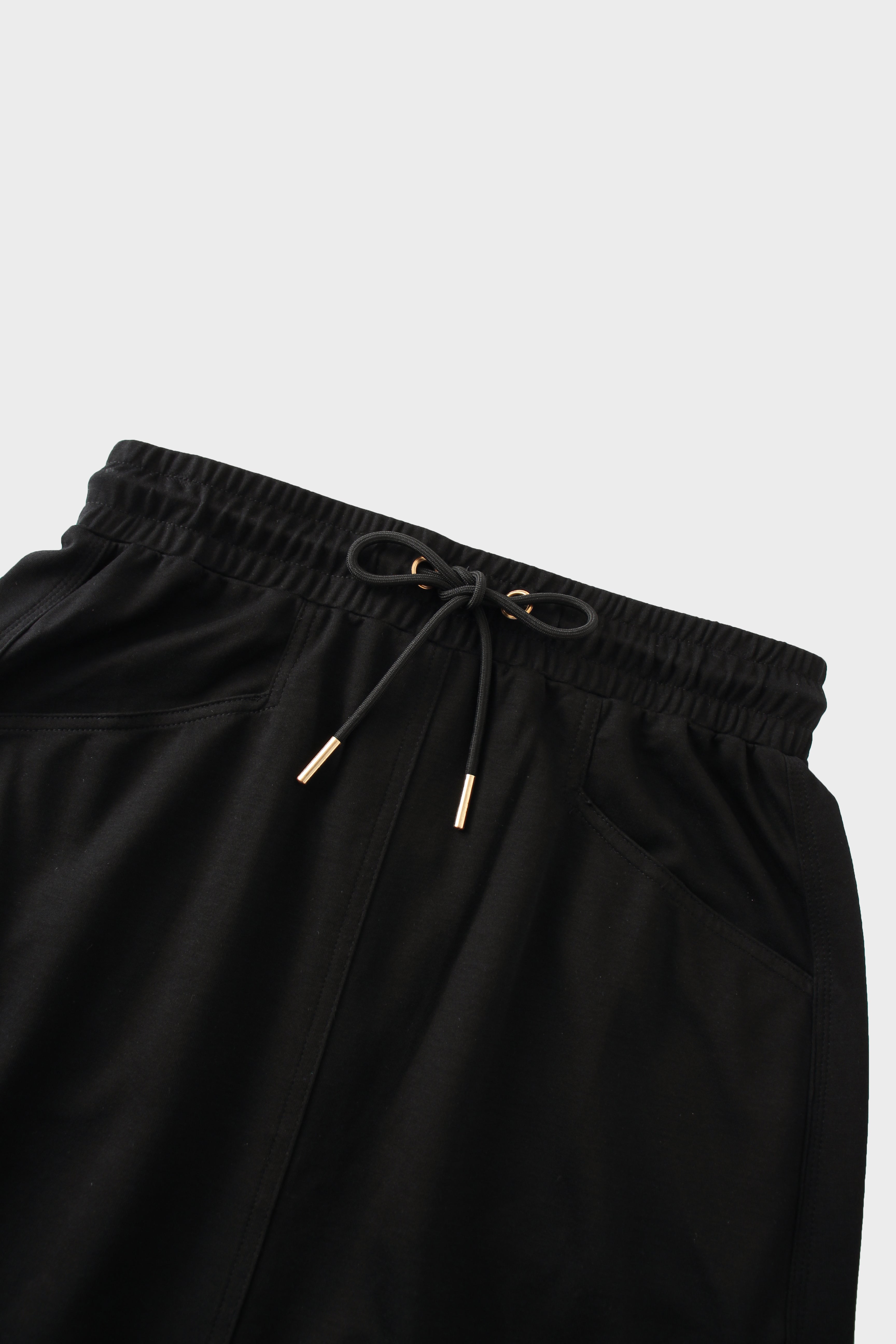 Drawstring Pocket T-Shirt Skirt-Black