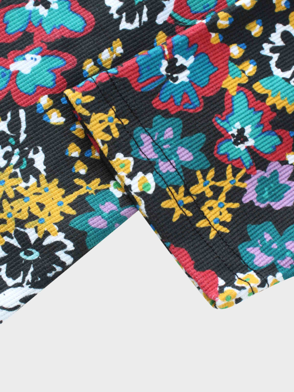 Ribbed Crew Neck Puff Sleeve Top-Colored Floral