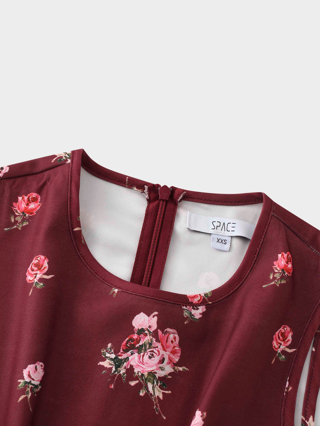 Pleated Bottom Slip Dress-Burgundy Floral