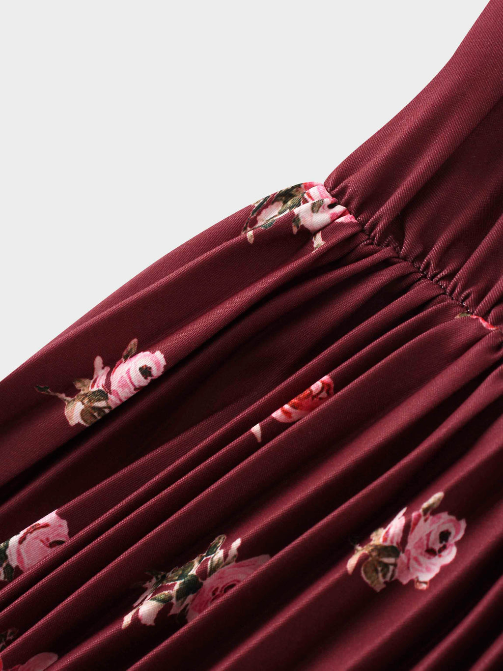 Pleated Bottom Slip Dress-Burgundy Floral