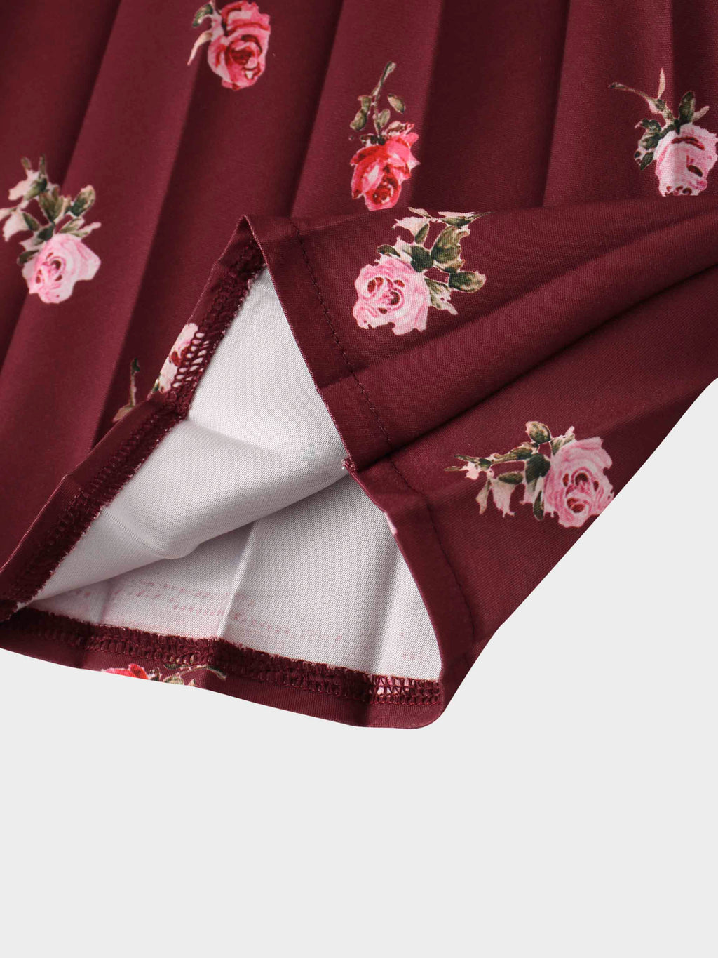 Pleated Bottom Slip Dress-Burgundy Floral