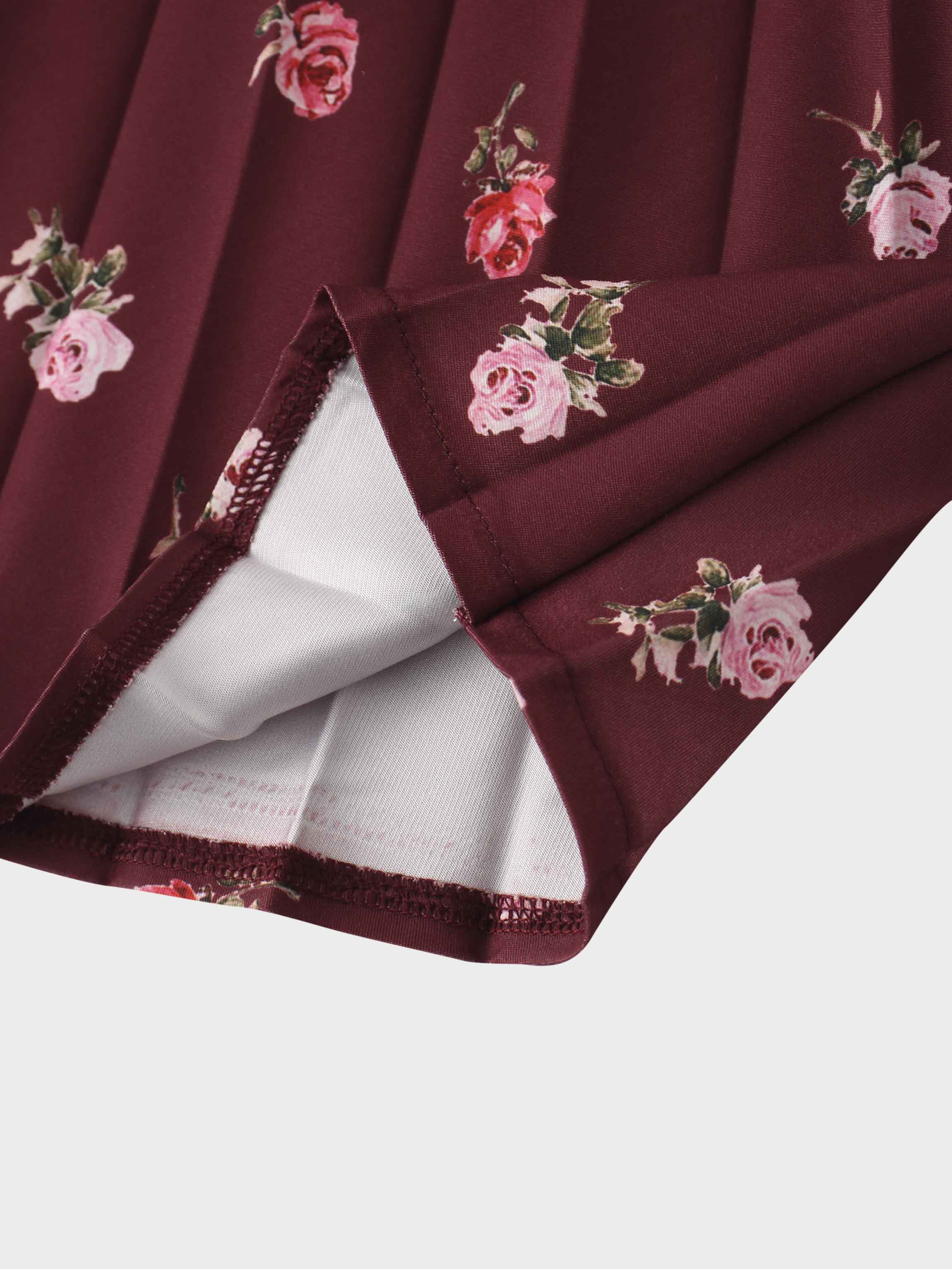 Pleated Bottom Slip Dress-Burgundy Floral