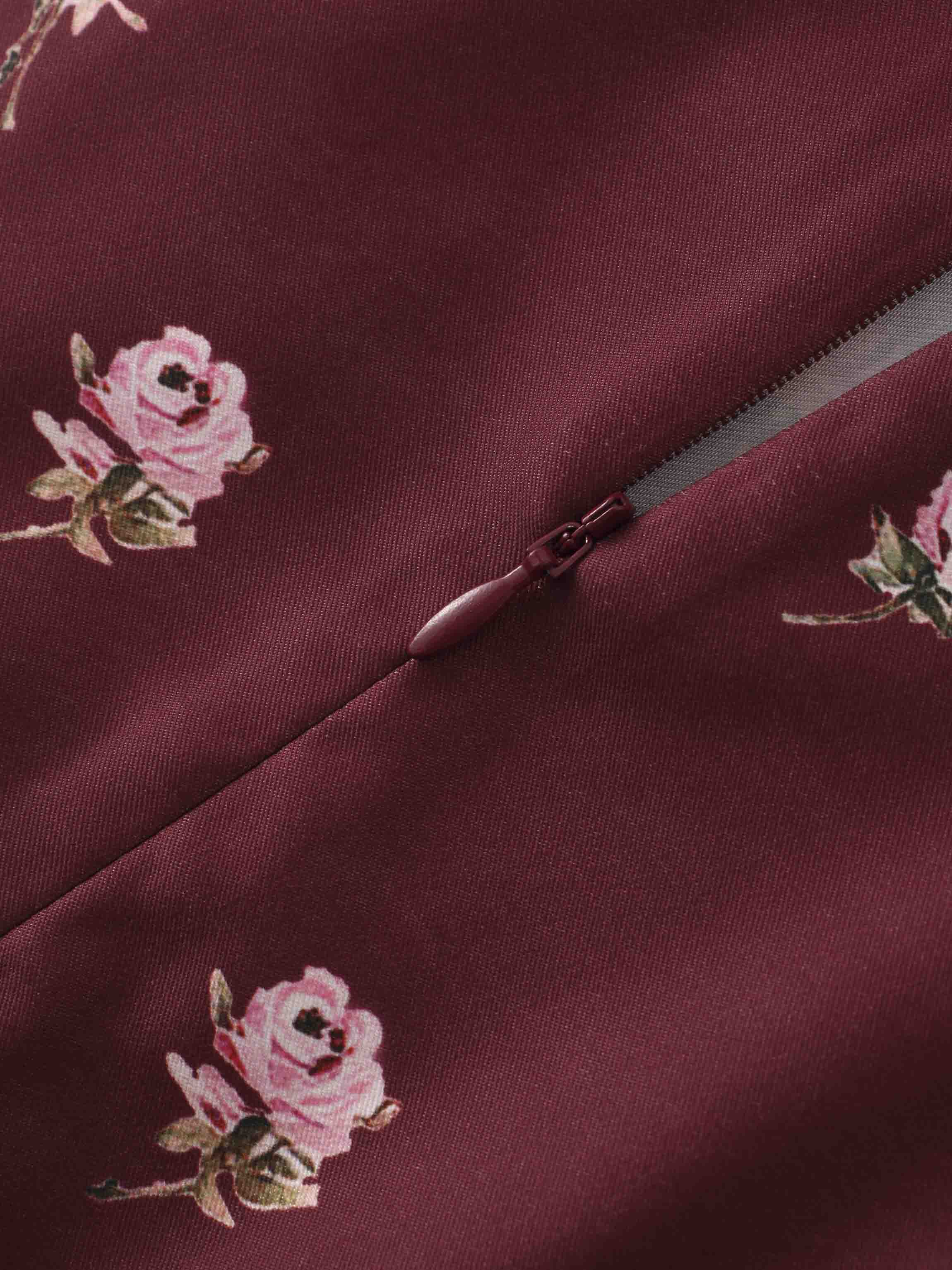 Pleated Bottom Slip Dress-Burgundy Floral