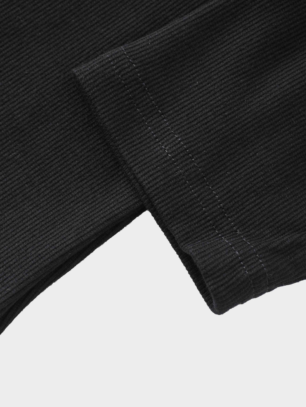 Ribbed Crew Neck Puff Sleeve Top-Black