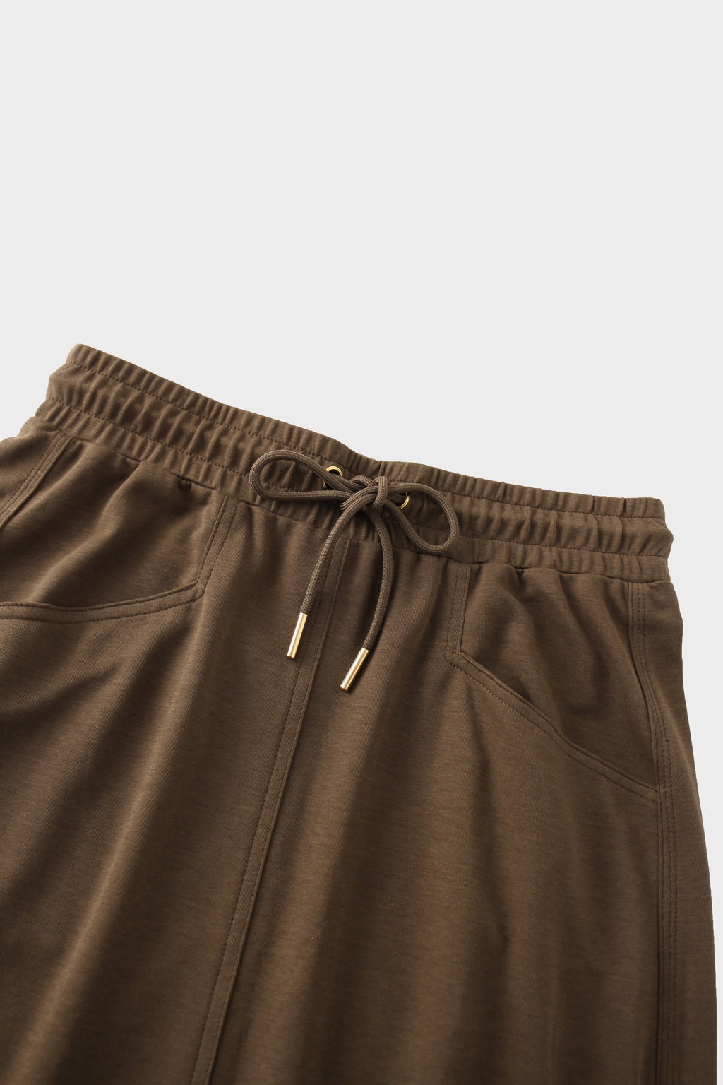 Drawstring Pocket T-Shirt Skirt-Brown