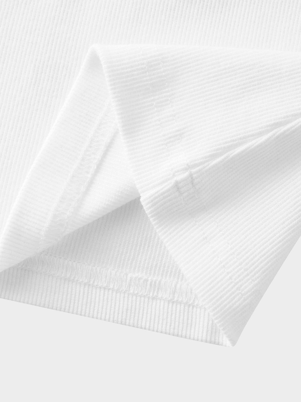 Ribbed Crew Neck Puff Sleeve Top-White