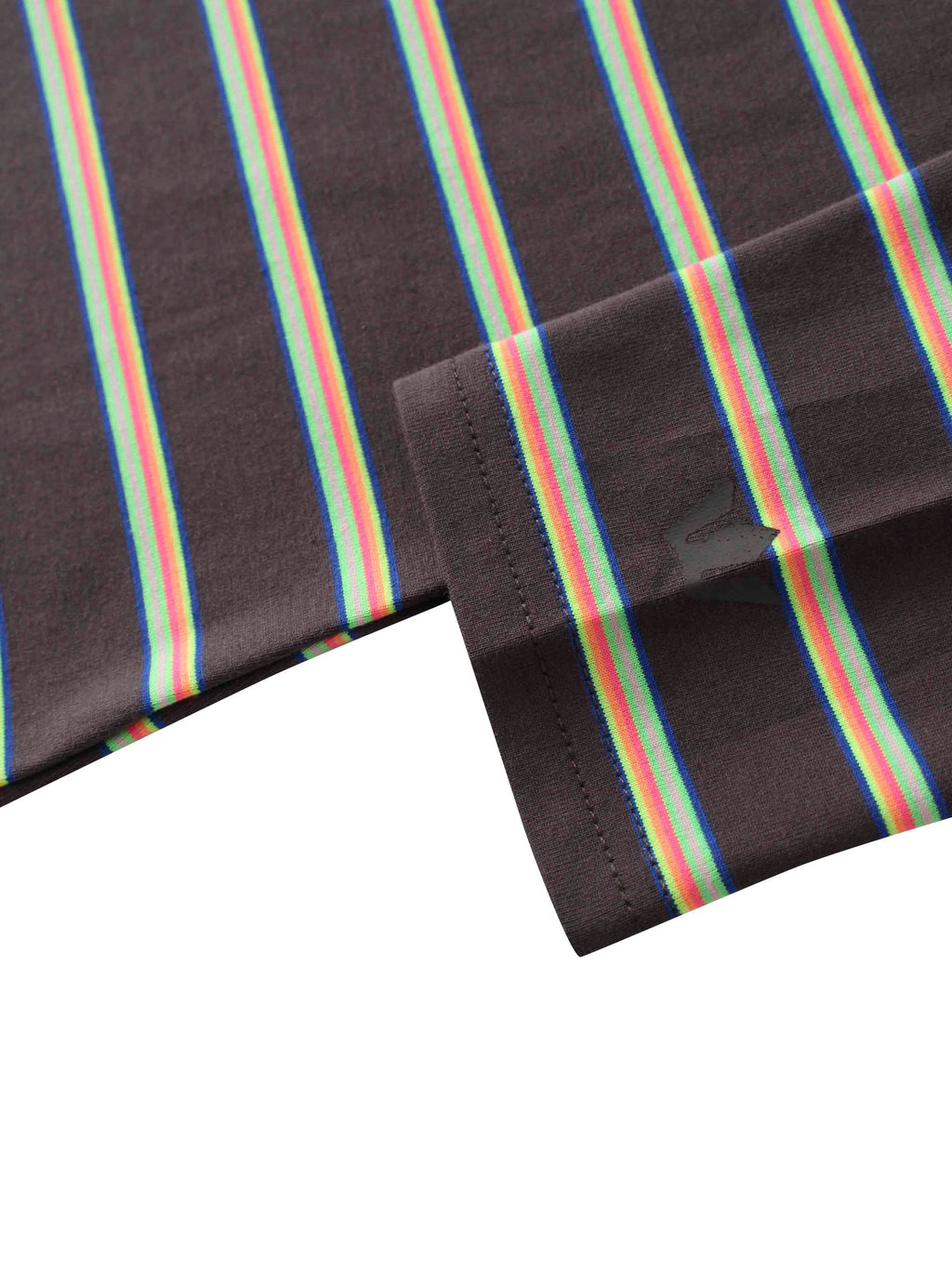 Flat Striped Crew Tee 3Q-Charcoal Grey/Neon Stripe