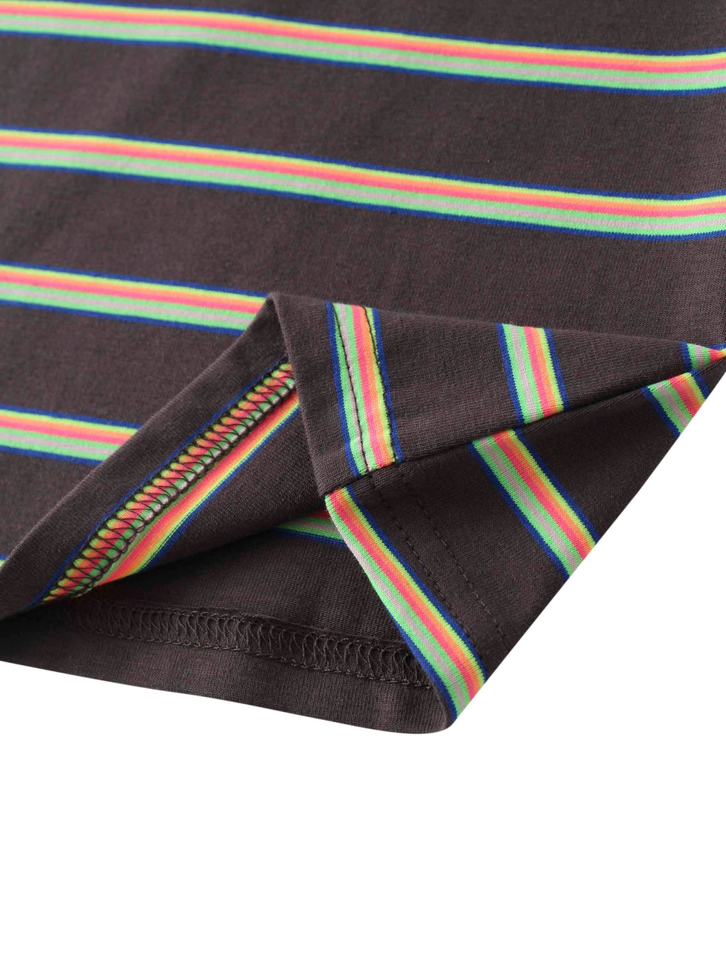 Flat Striped Crew Tee 3Q-Charcoal Grey/Neon Stripe