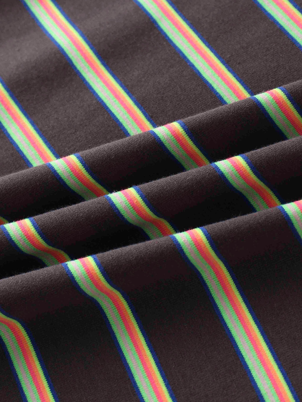 Flat Striped Crew Tee 3Q-Charcoal Grey/Neon Stripe